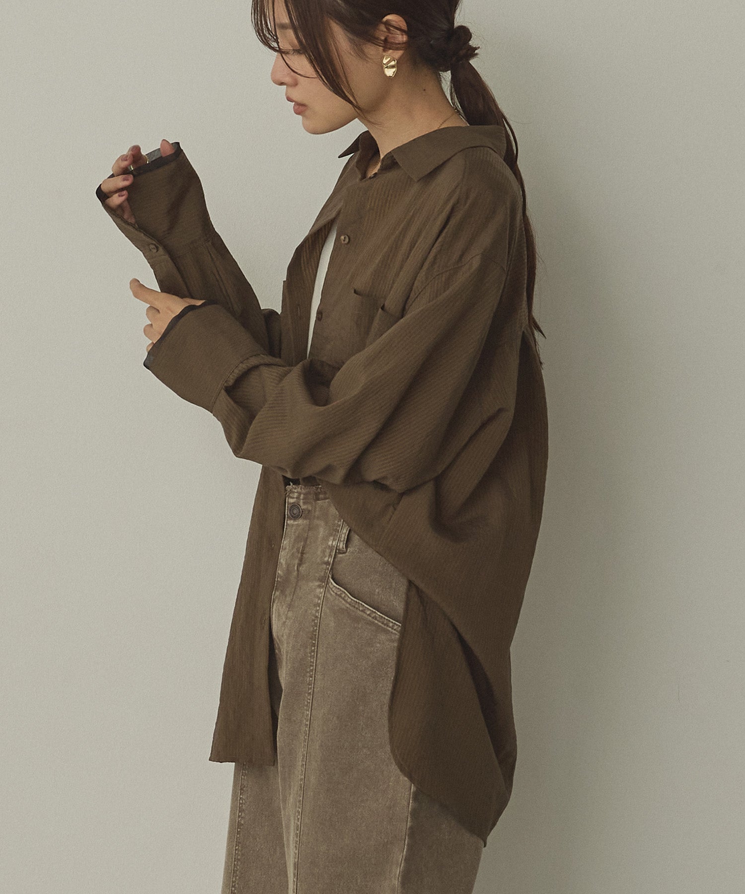 ツヤストライプ オーバーシャツ