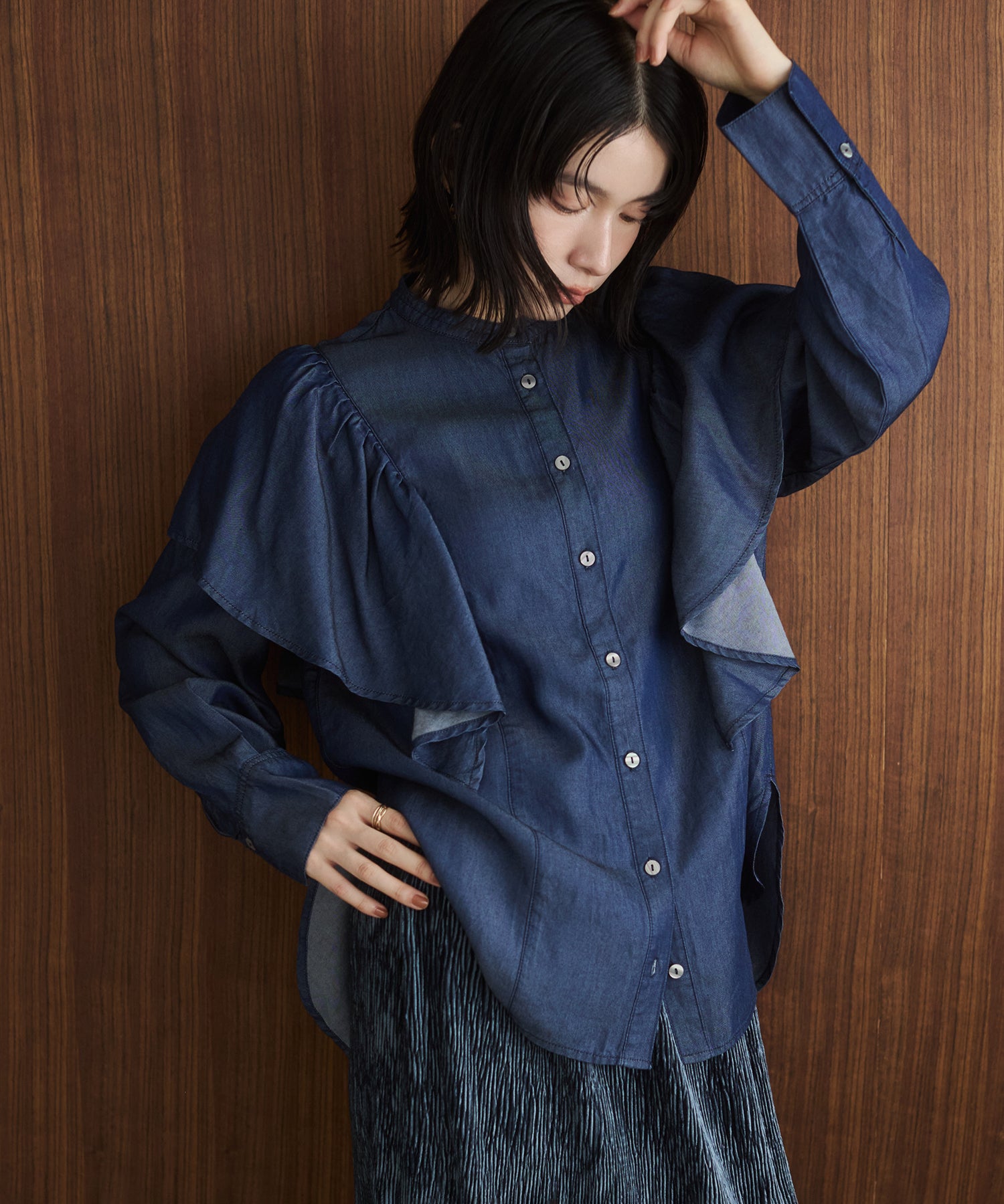 DENIM FRILL SHIRT