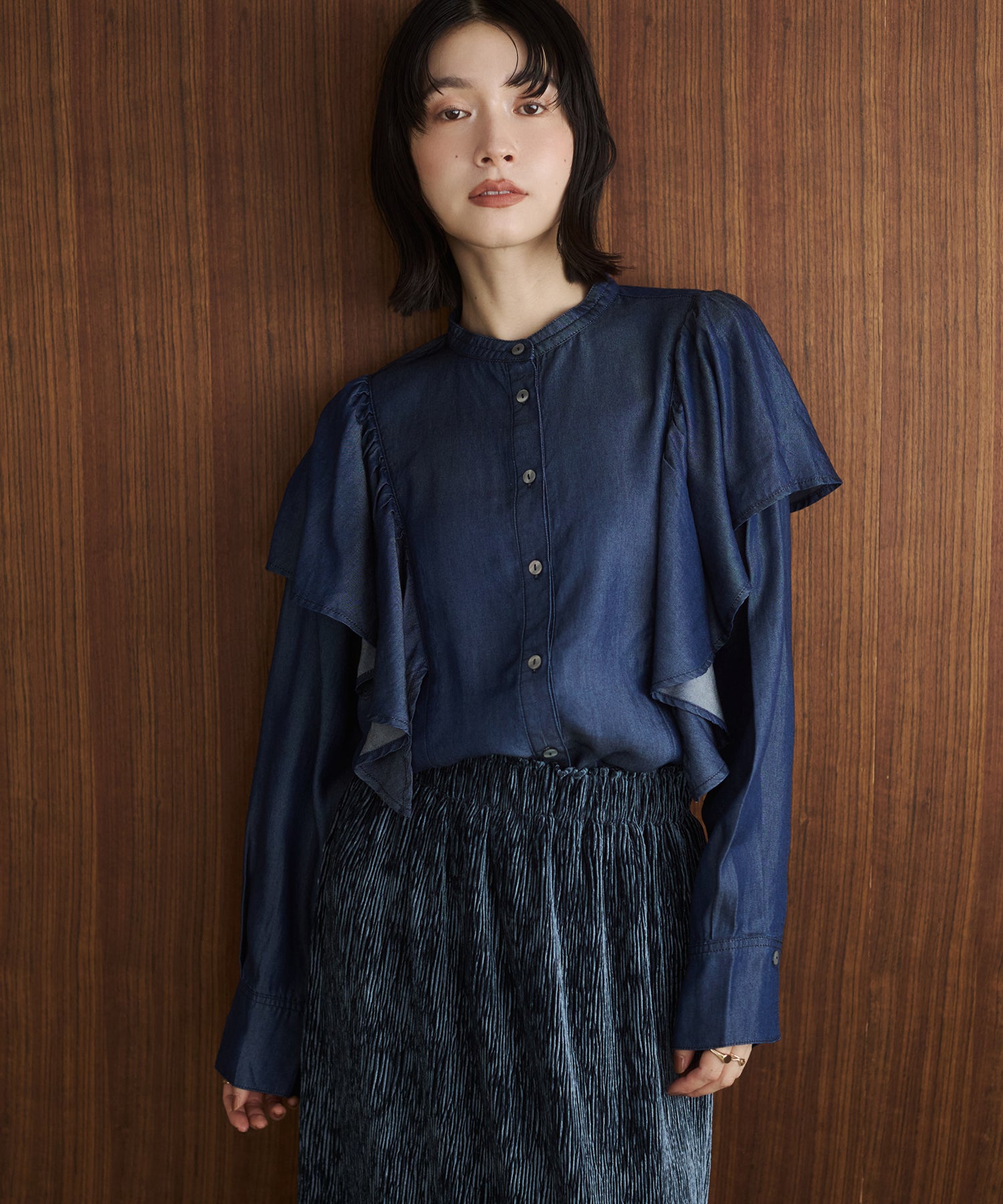 DENIM FRILL SHIRT