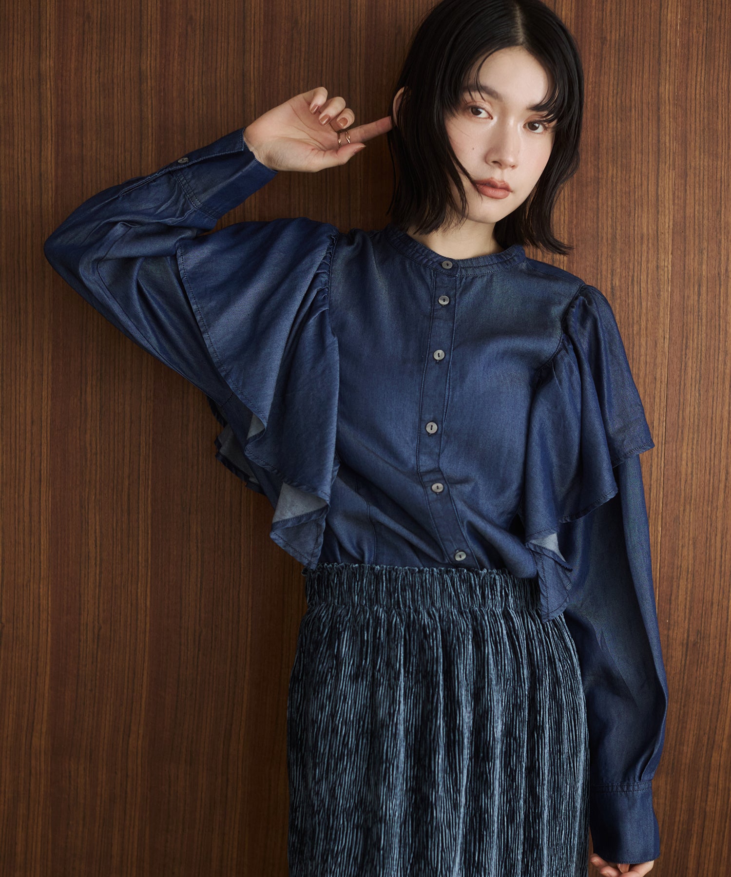 DENIM FRILL SHIRT