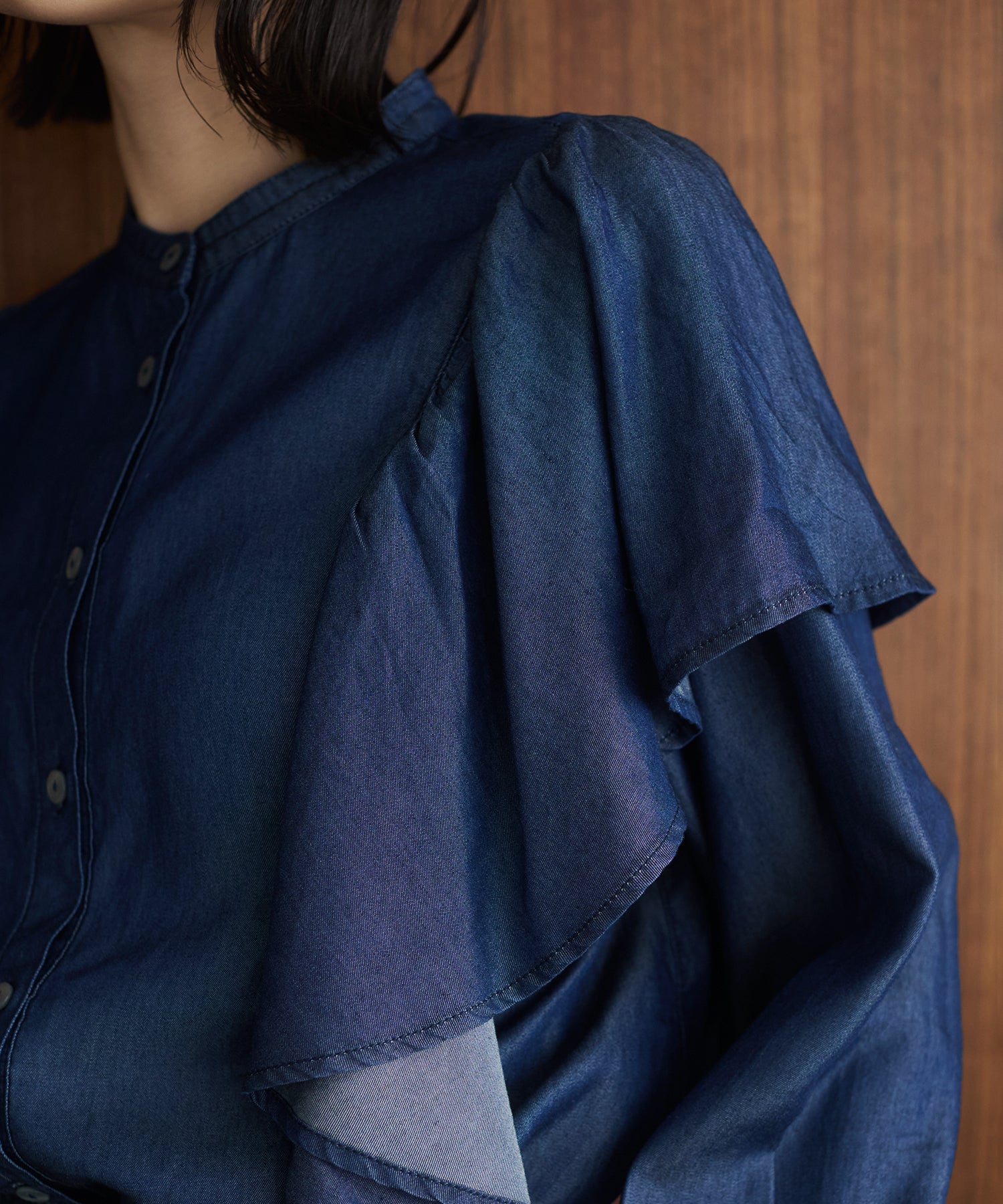 DENIM FRILL SHIRT