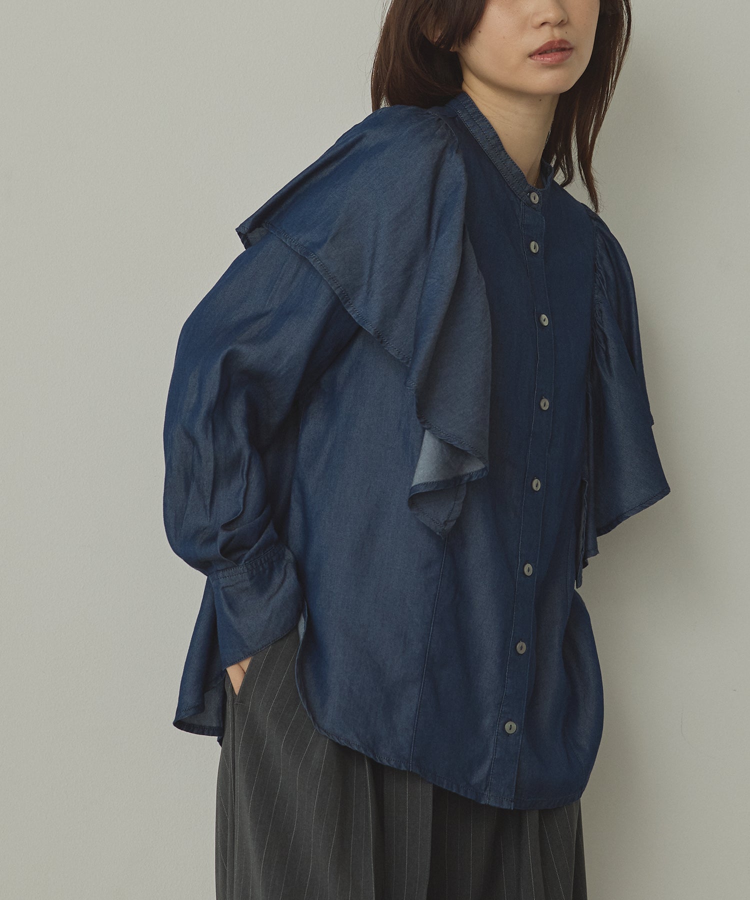DENIM FRILL SHIRT
