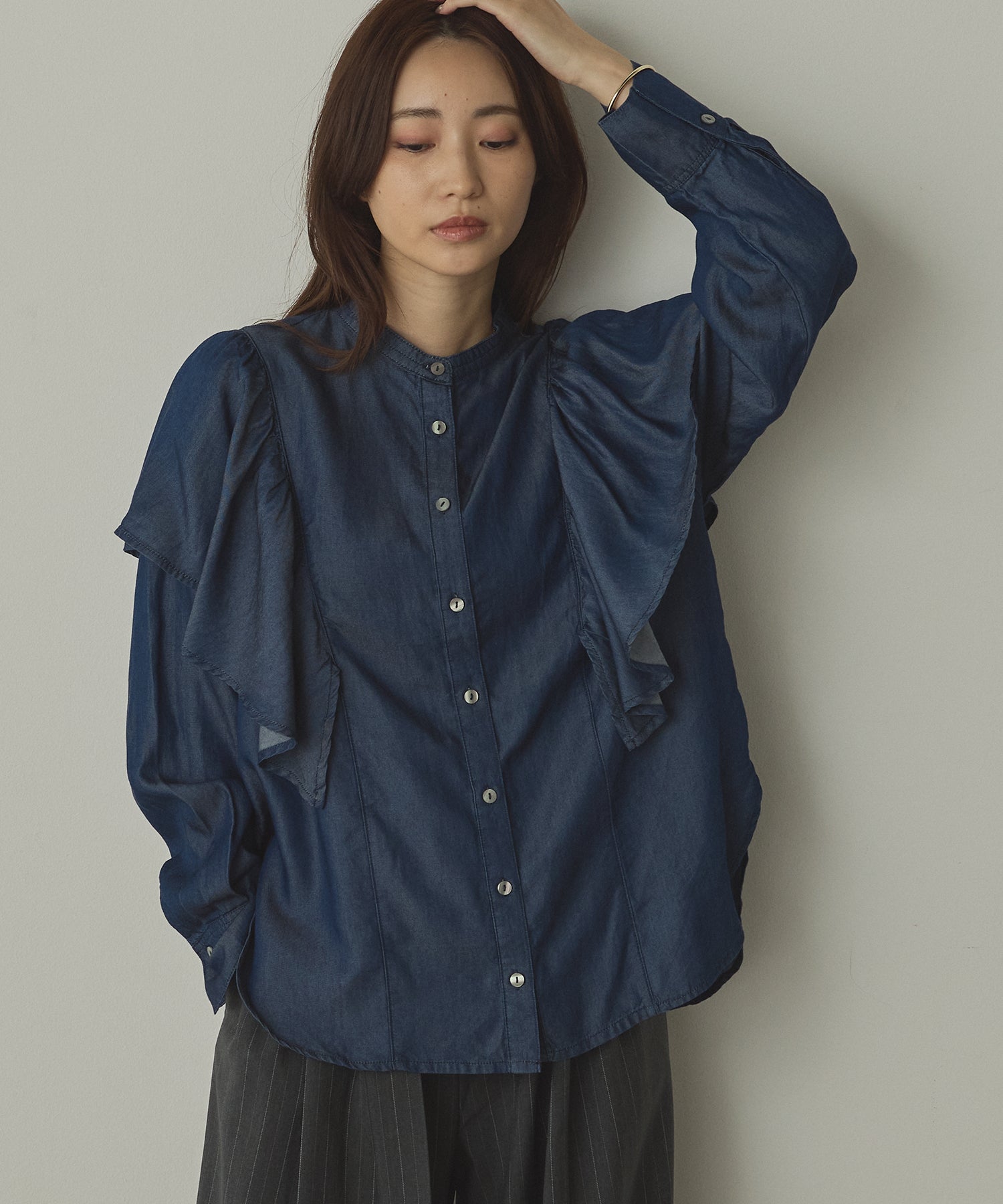 DENIM FRILL SHIRT