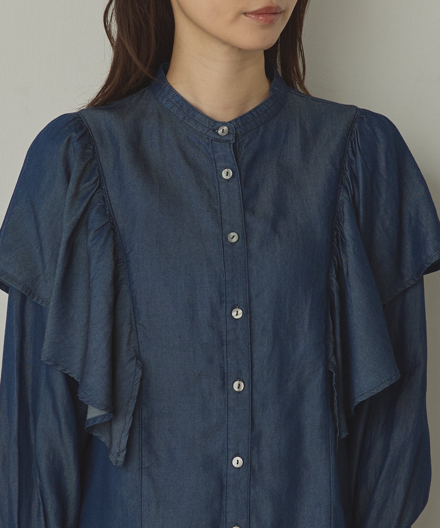 DENIM FRILL SHIRT