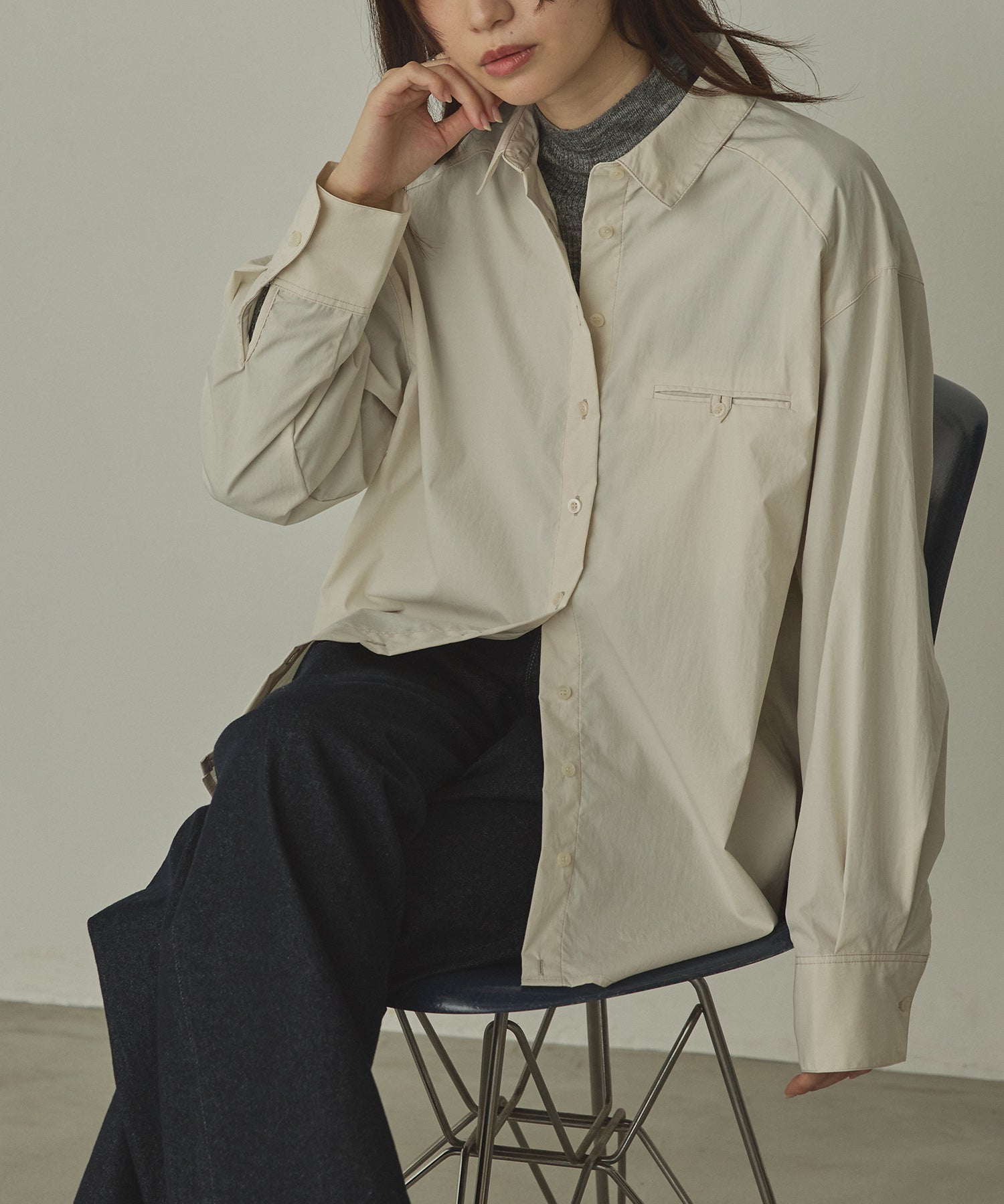 ella selectshop  2wayシャツ　ホワイト イージーケア】2wayシャツ＿フリルネック