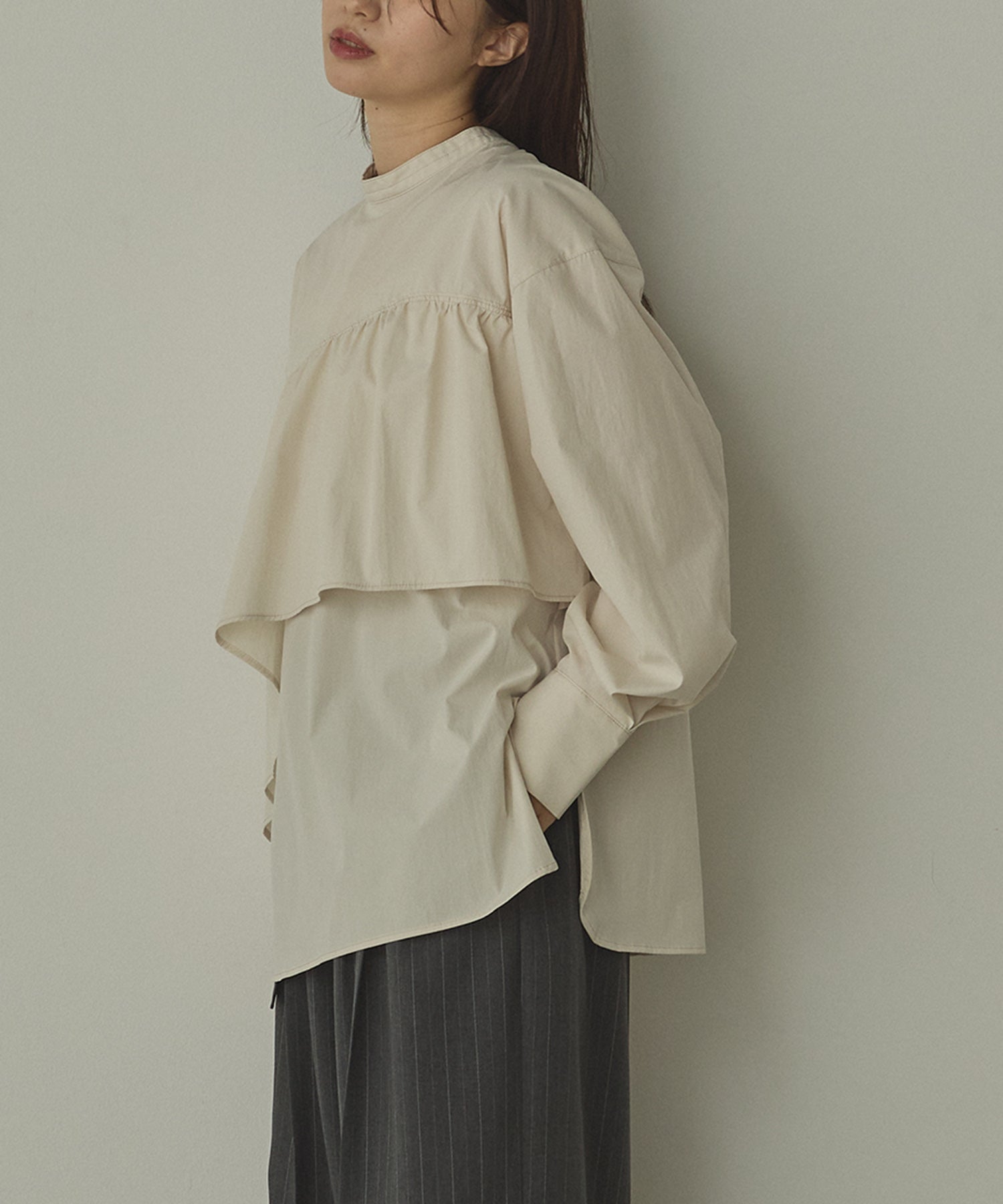 ポリエステルブロード 前後2WAYフリルシャツ