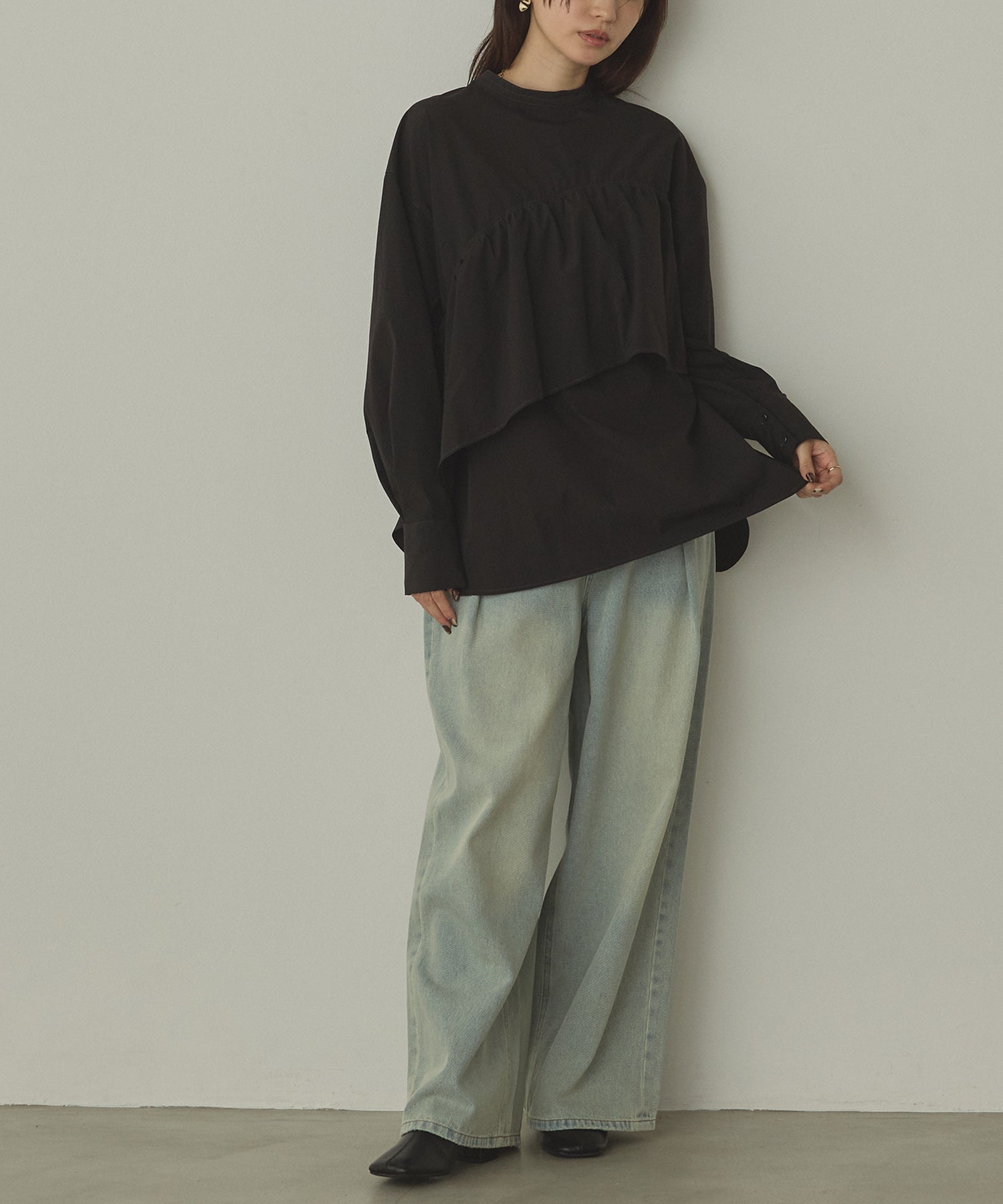 POLYESTER 2WAY FRILL SHIRT