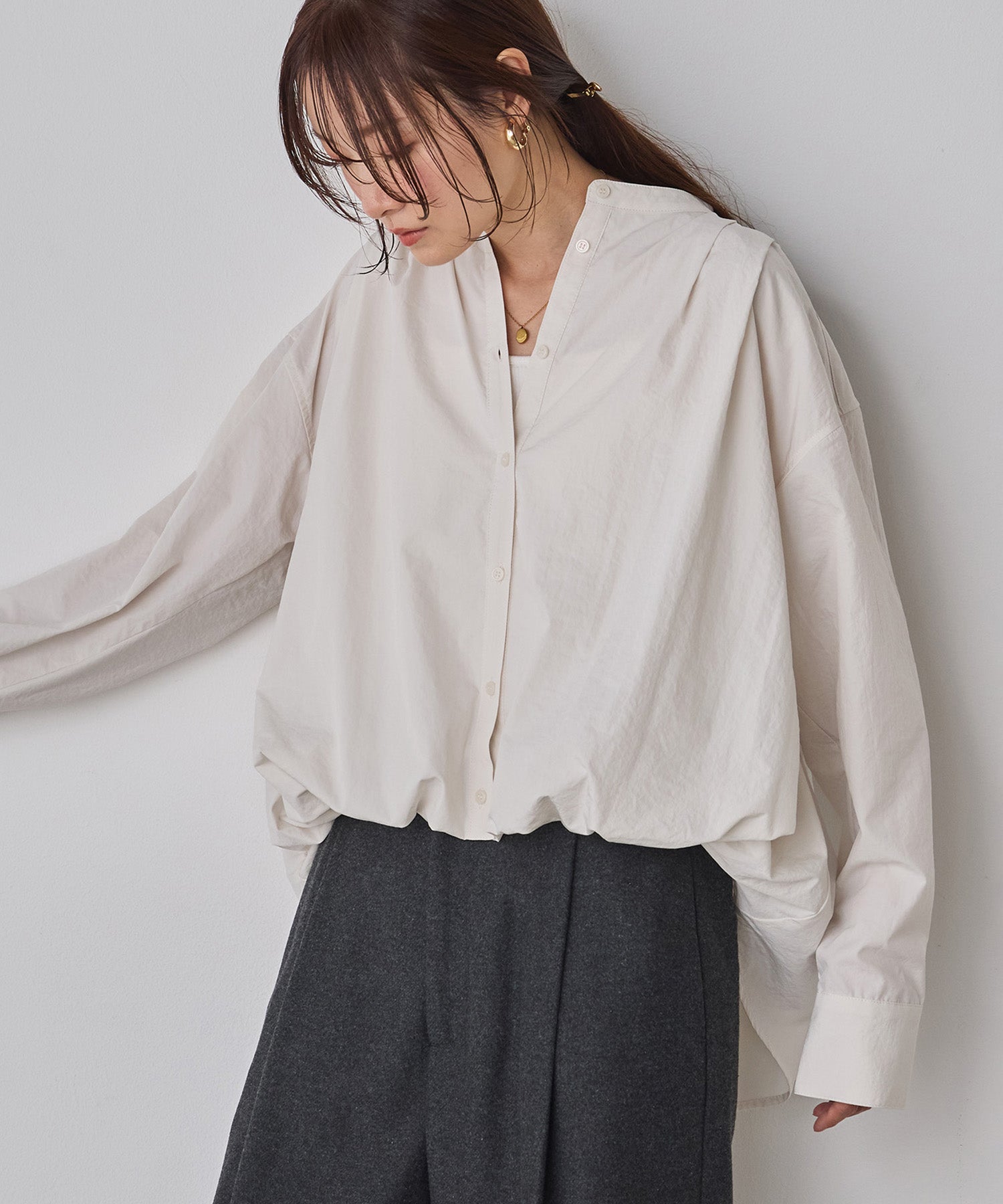 ポリエステルブロード バルーンシャツ