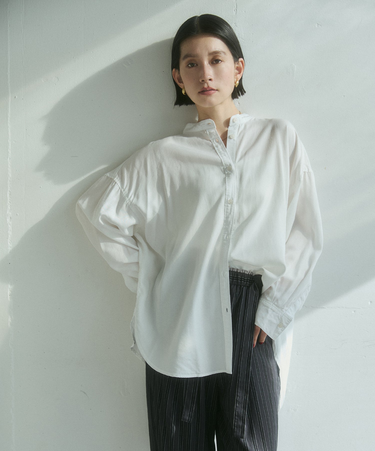 バックギャザー テンセルデニムシャツ