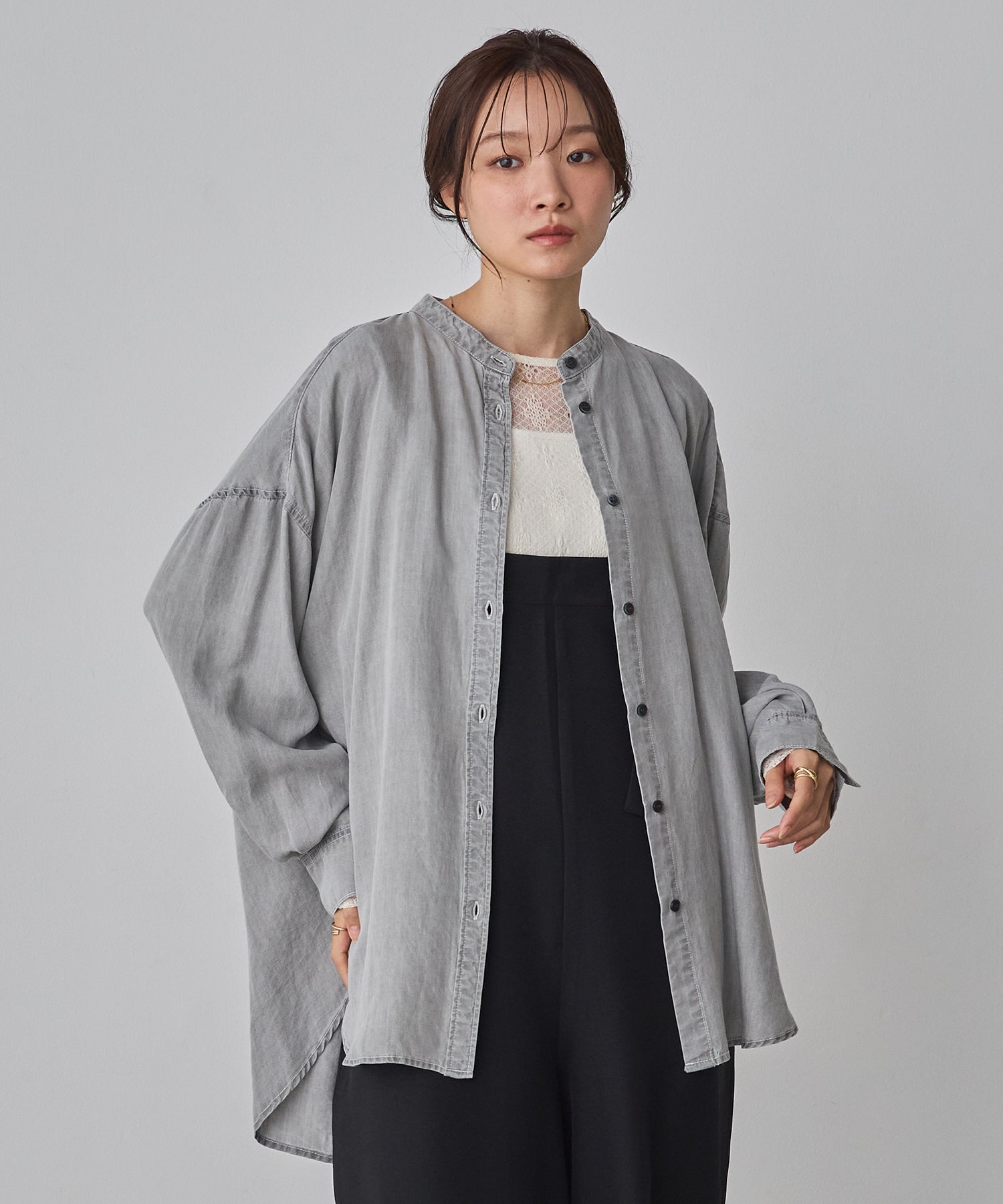 バックギャザー テンセルデニムシャツ