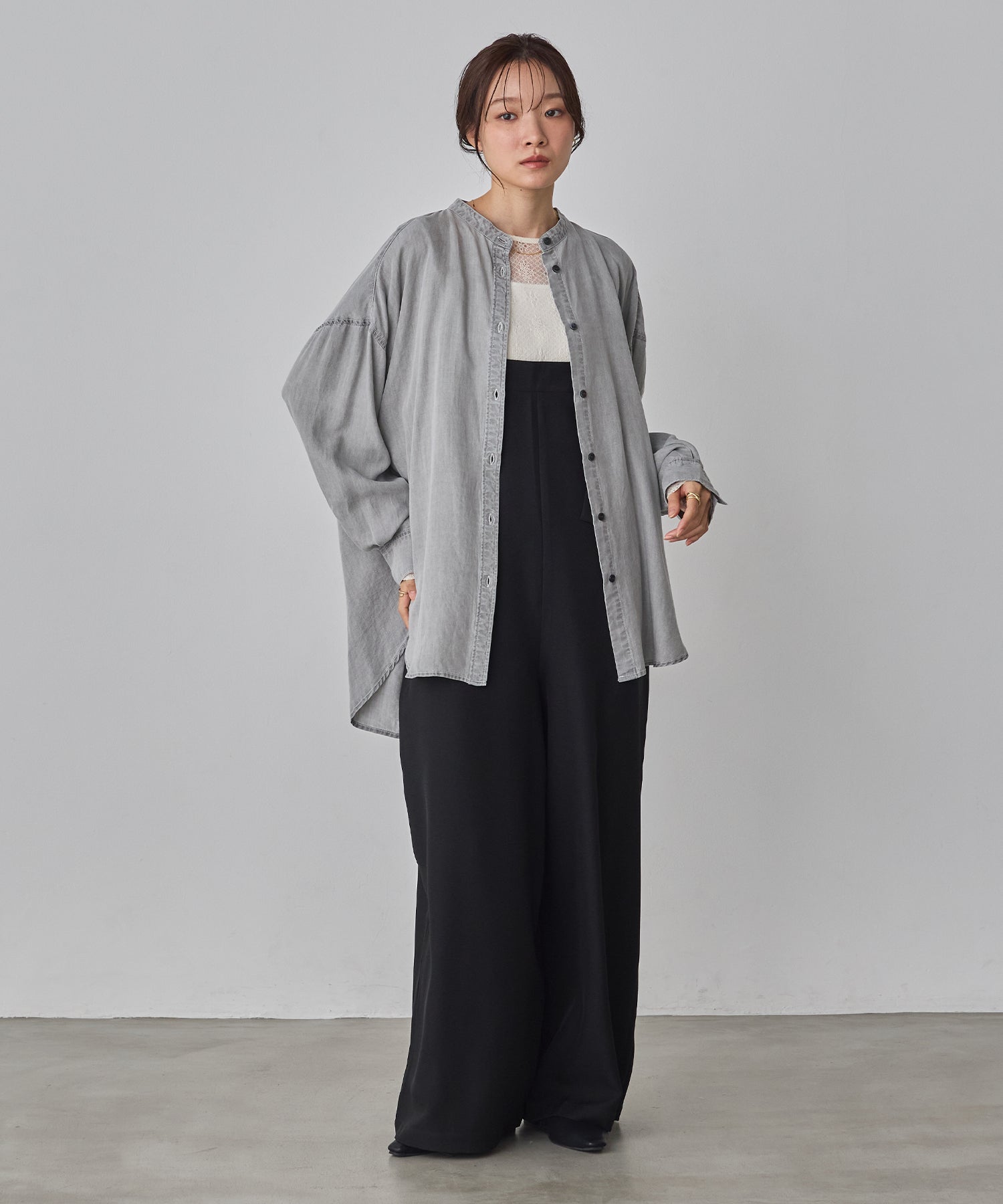 バックギャザー テンセルデニムシャツ