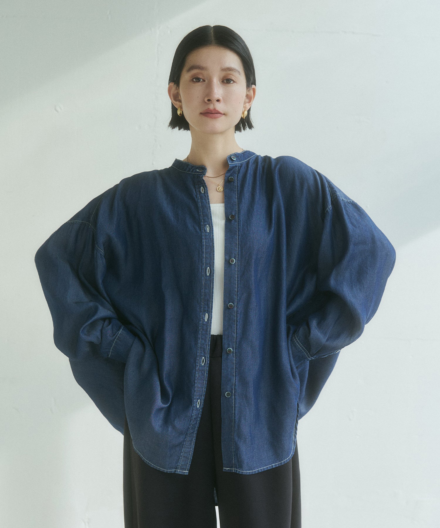 バックギャザー テンセルデニムシャツ
