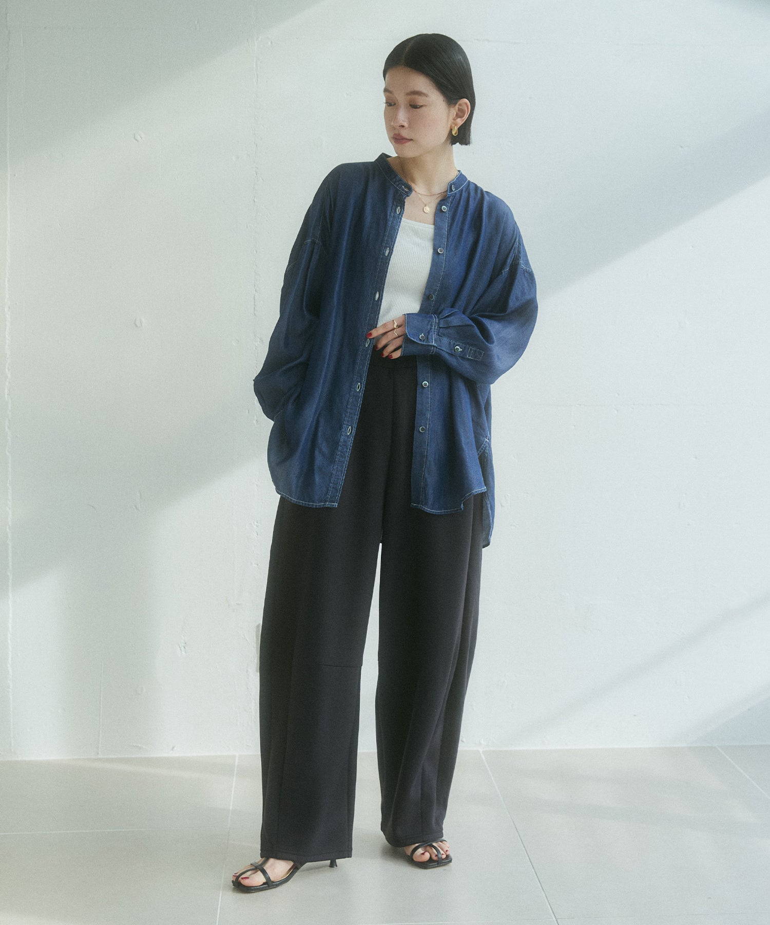 バックギャザー テンセルデニムシャツ