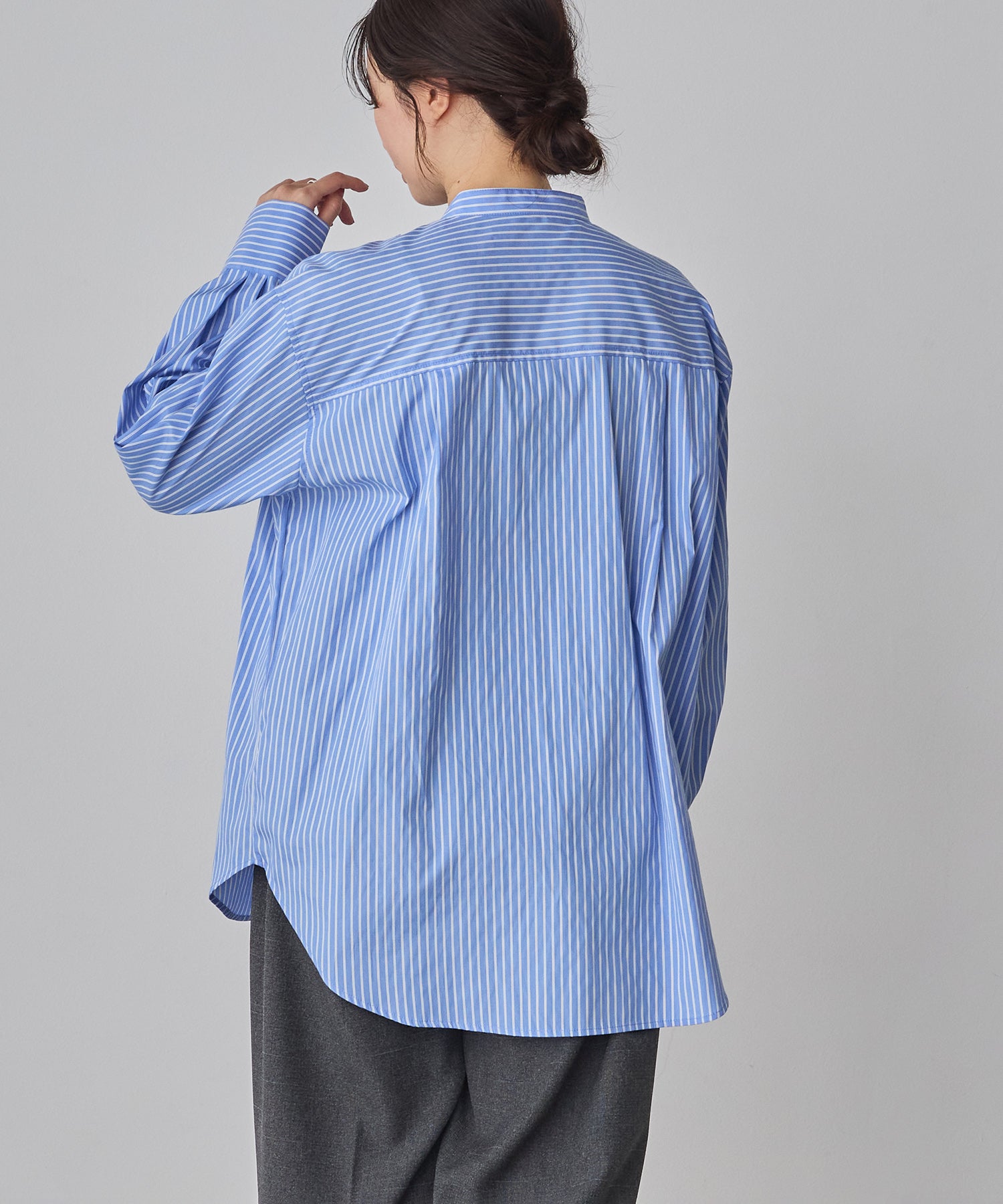 スラブ/デニム ストライプフリルシャツ