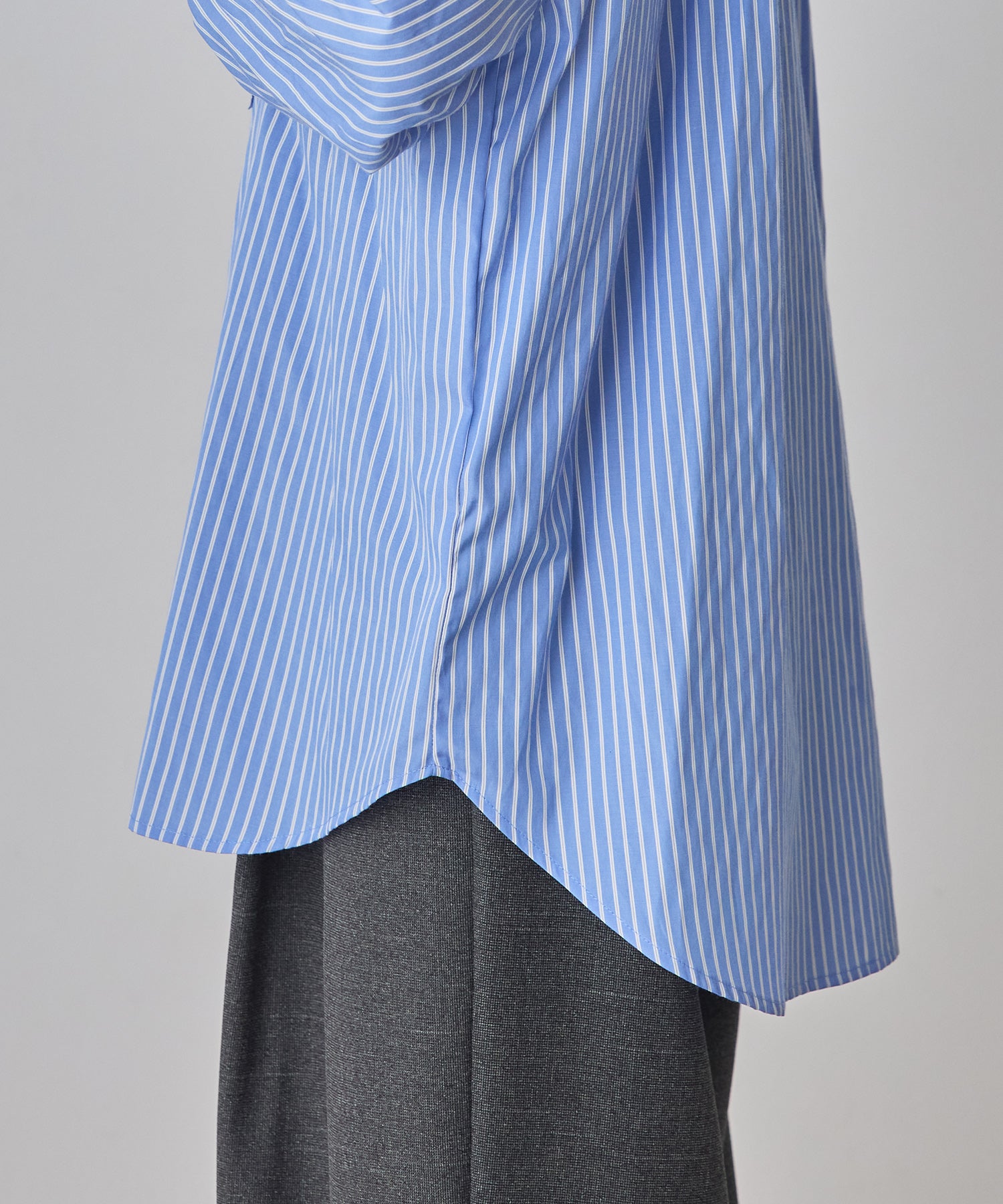 スラブ/デニム ストライプフリルシャツ