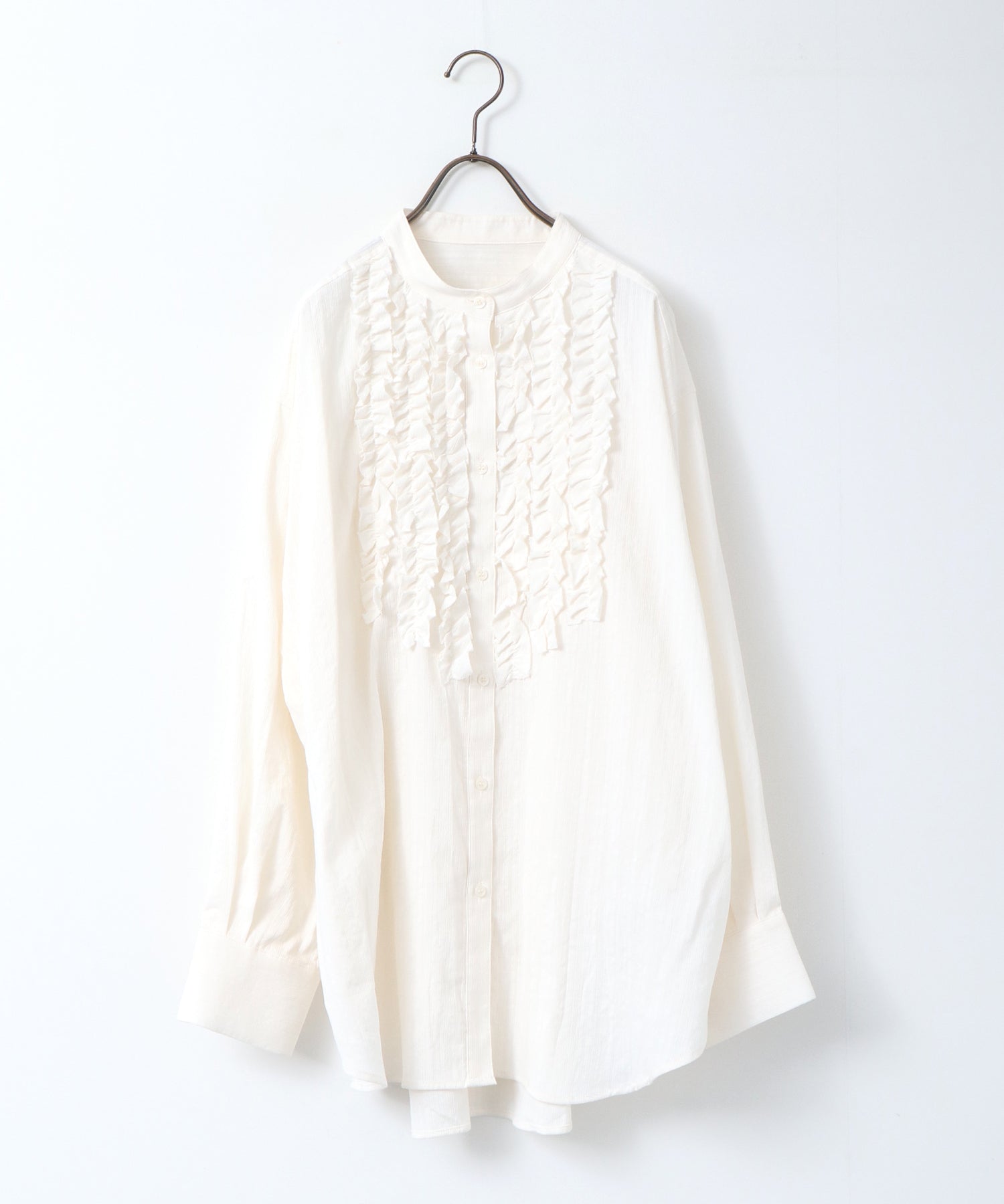 スラブ/デニム ストライプフリルシャツ