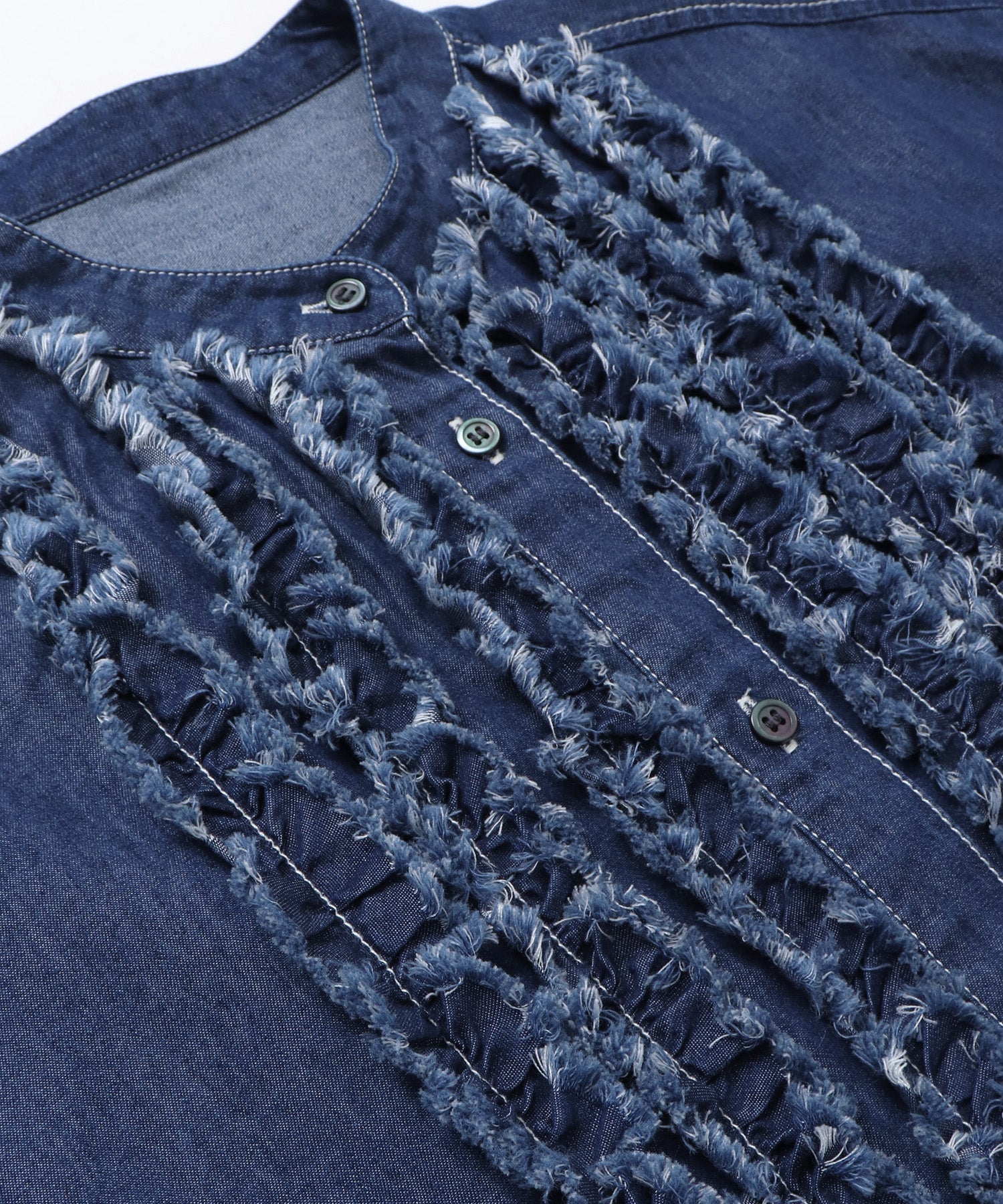 スラブ/デニム ストライプフリルシャツ