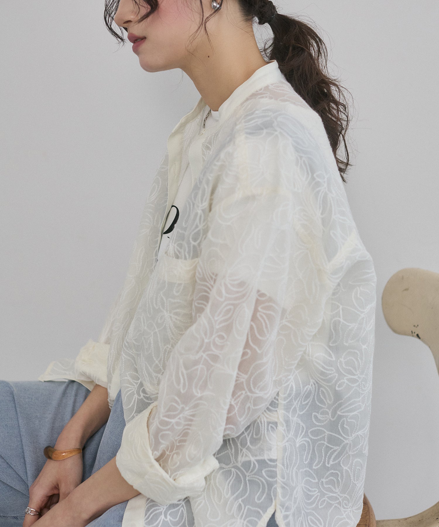 SHEER EMBROIDERED SHIRT