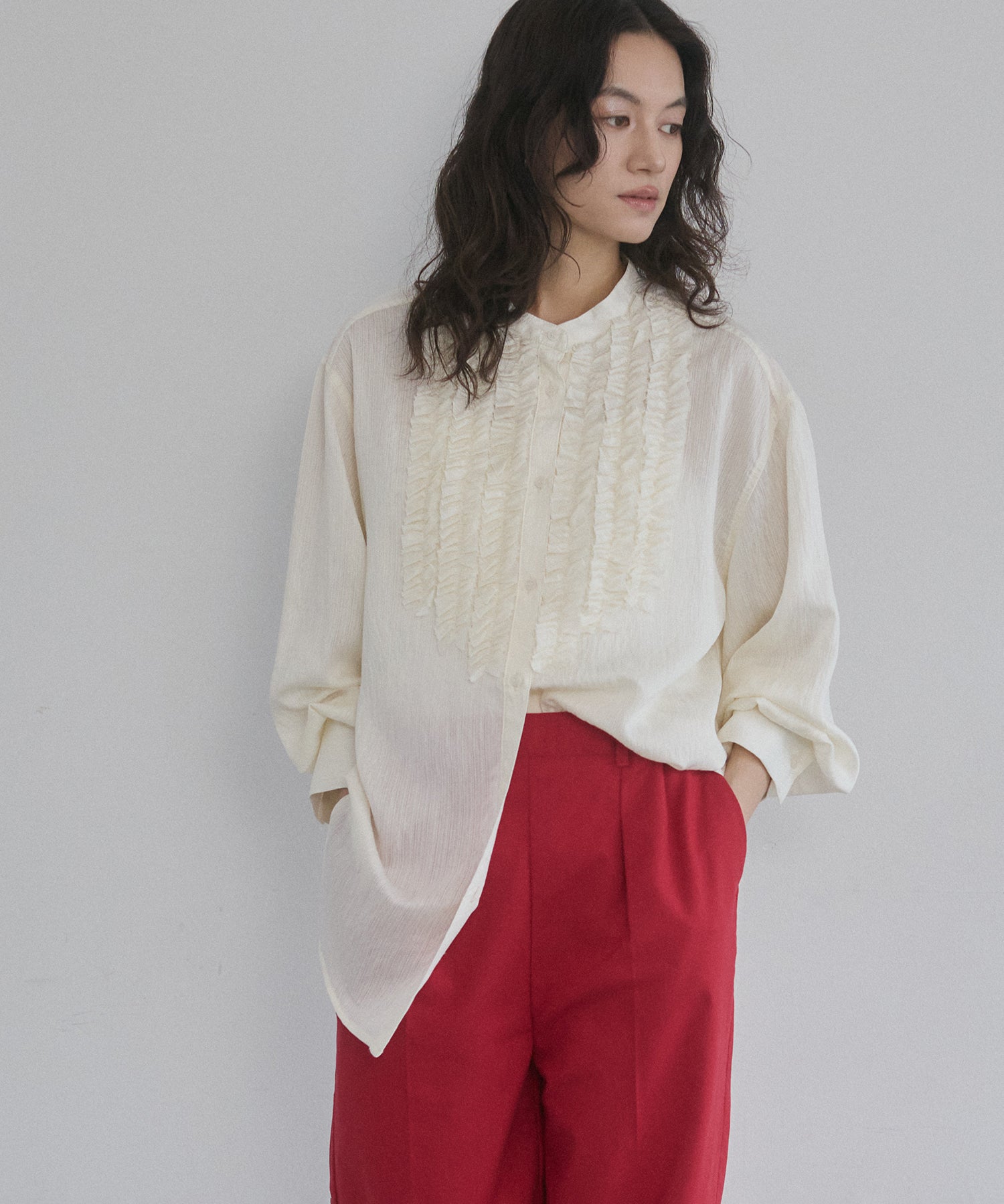 SLAB DENIM FRILL SHIRT