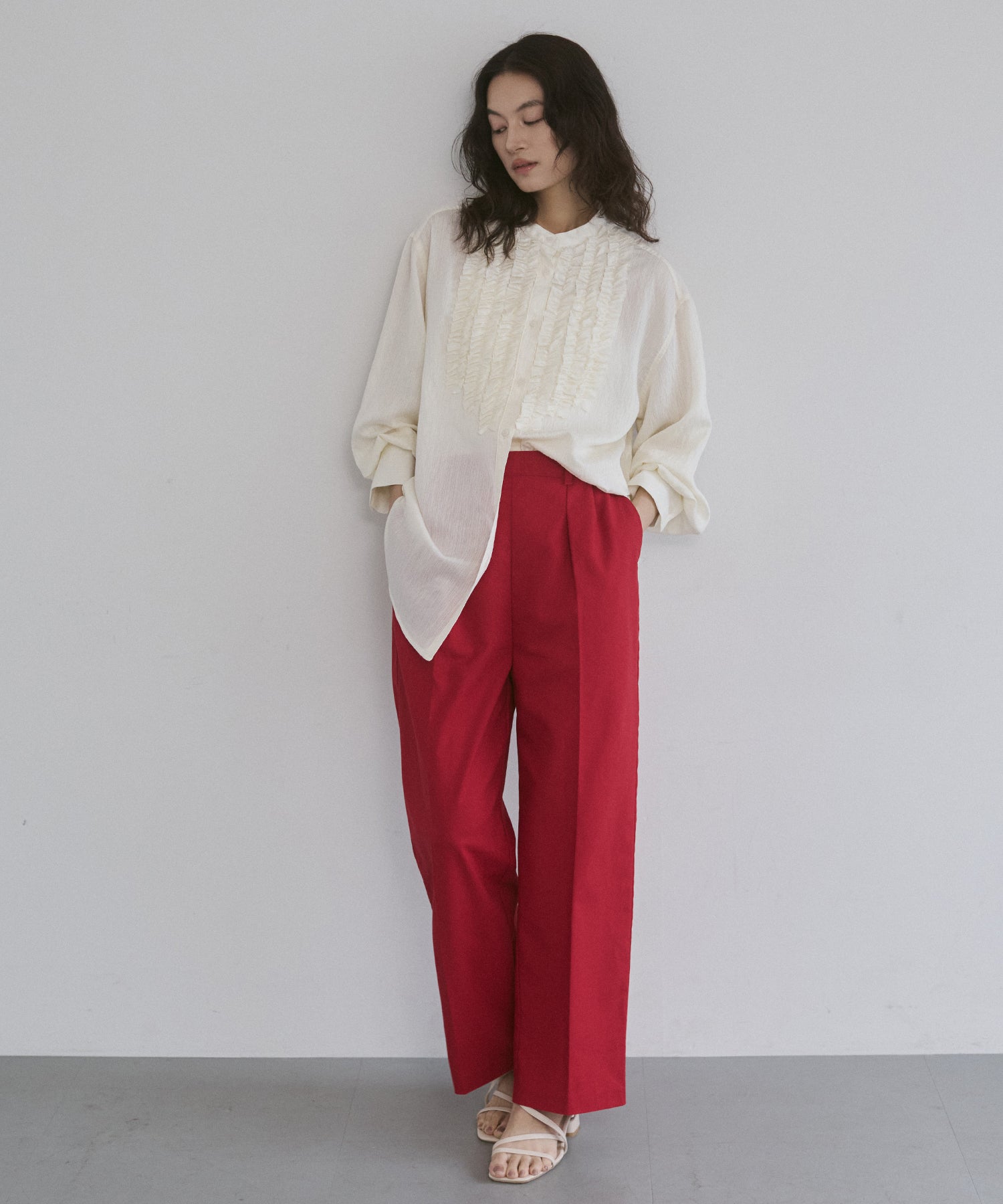 SLAB DENIM FRILL SHIRT