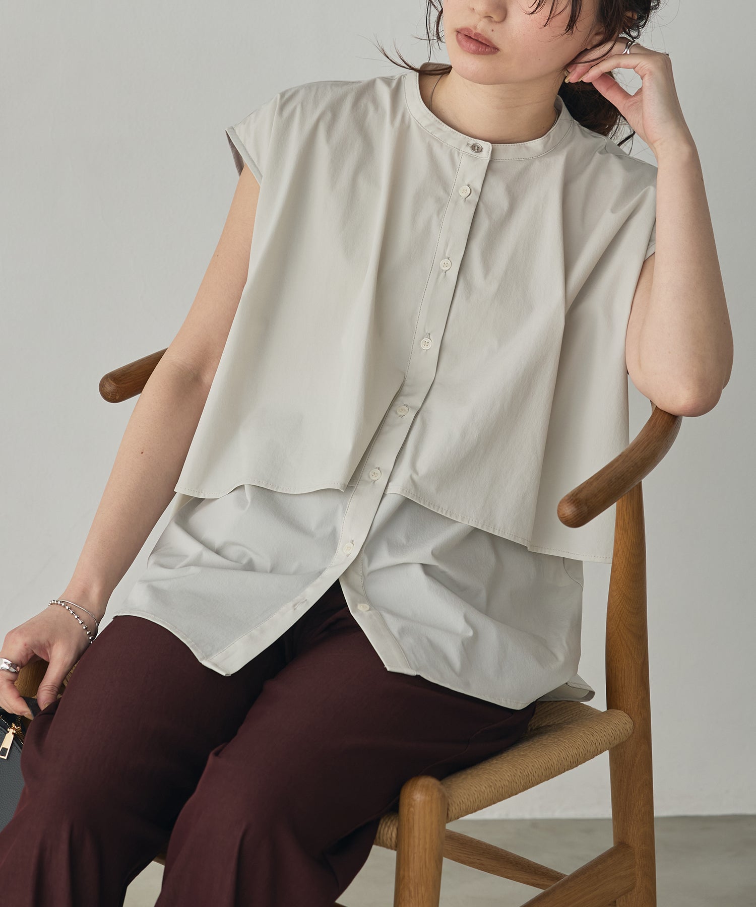 [ICE-TOUCH] LIGHTWEIGHT DOUBLE-FRONT BLOUSE