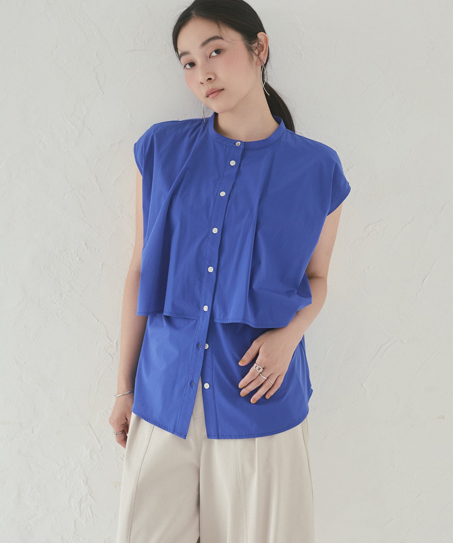 [ICE-TOUCH] LIGHTWEIGHT DOUBLE-FRONT BLOUSE