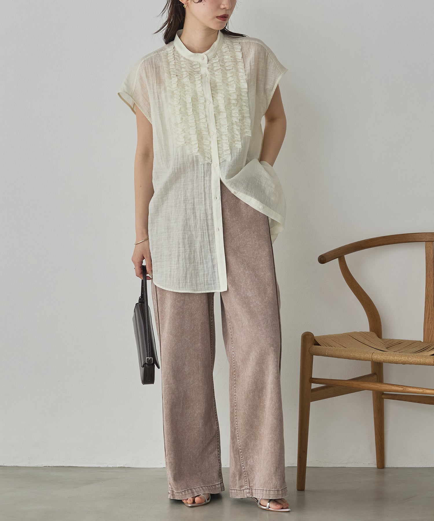 HIGH-TWIST SLUB FRILL BLOUSE