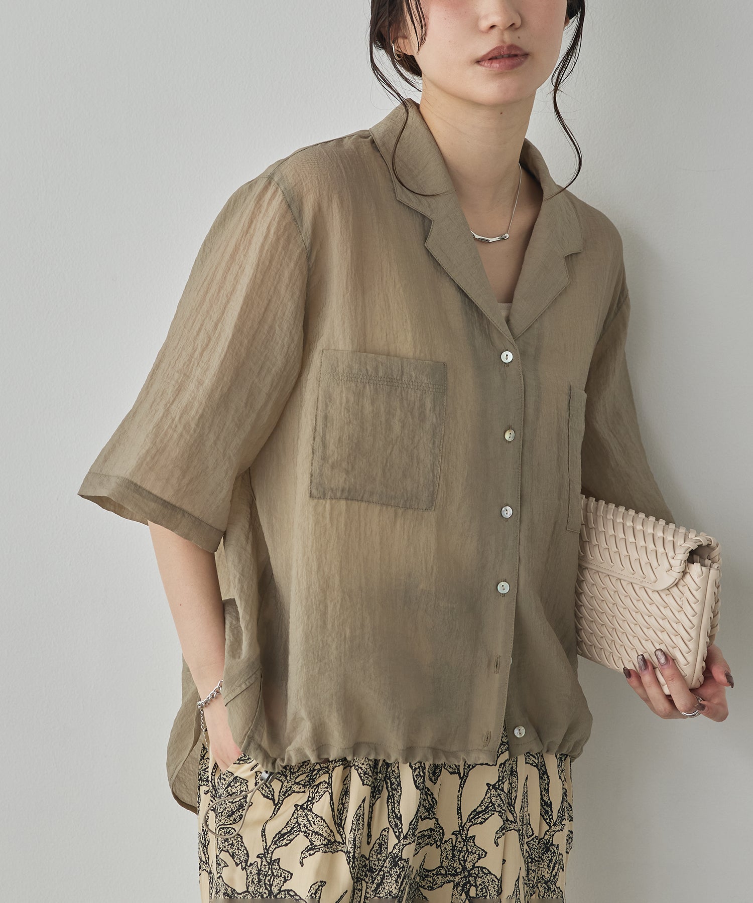 ファッション蔵 shopさん専用 GLOSSY SHEER OPEN COLLAR SHIRT