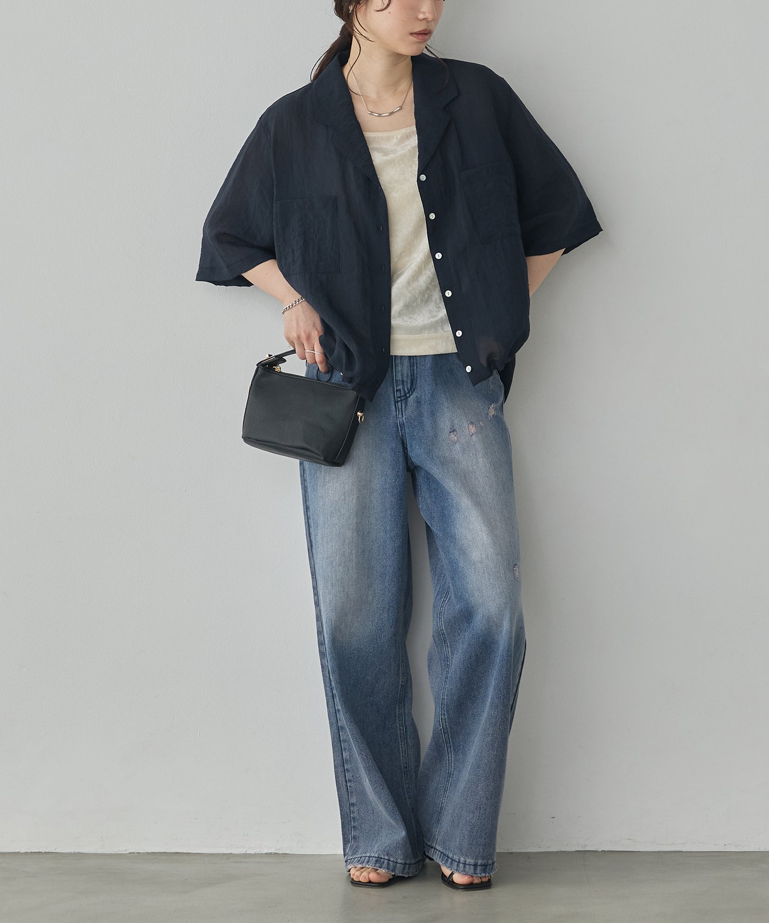 [PRE-ORDER]GLOSSY SHEER OPEN COLLAR SHIRT