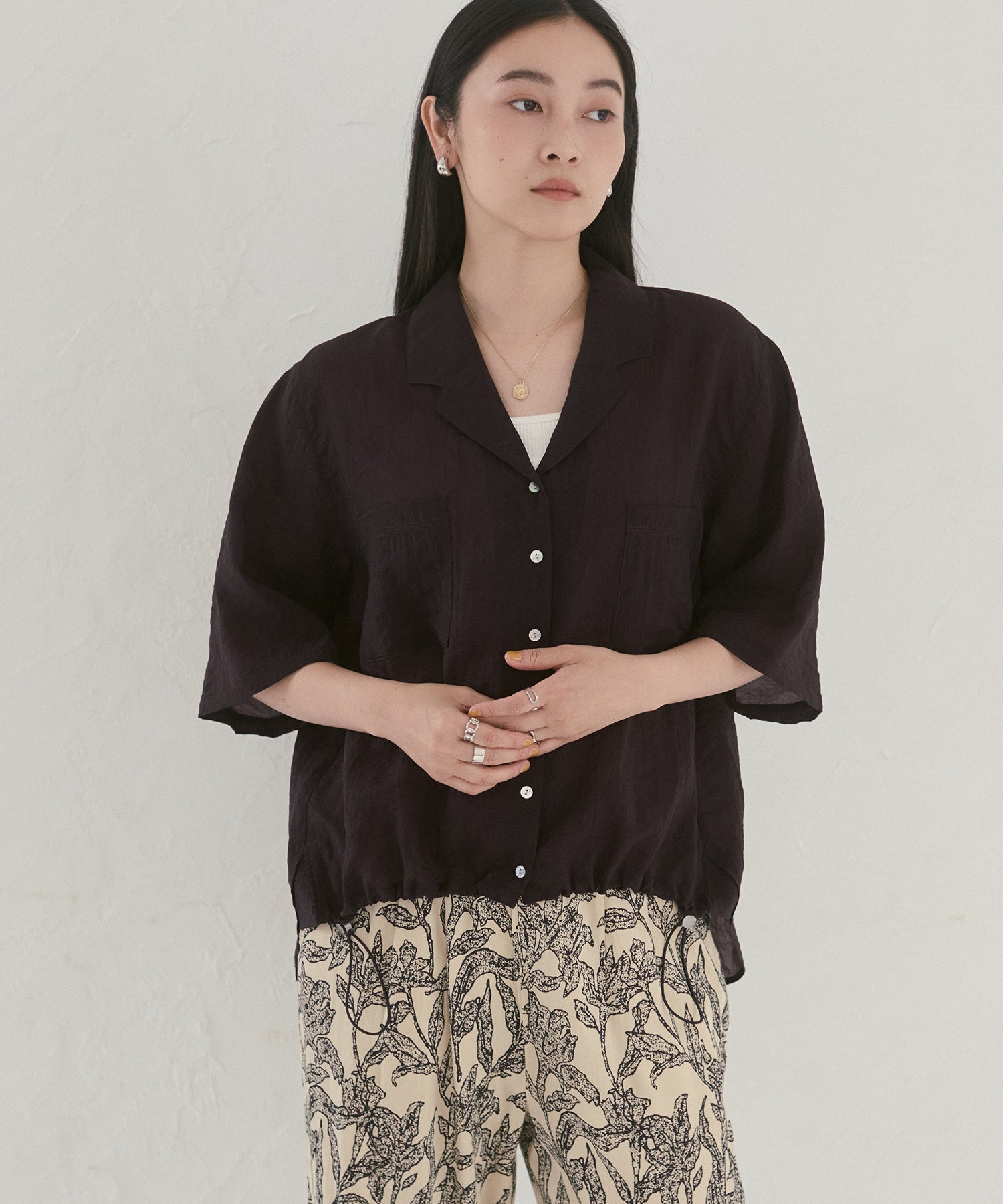 [PRE-ORDER]GLOSSY SHEER OPEN COLLAR SHIRT