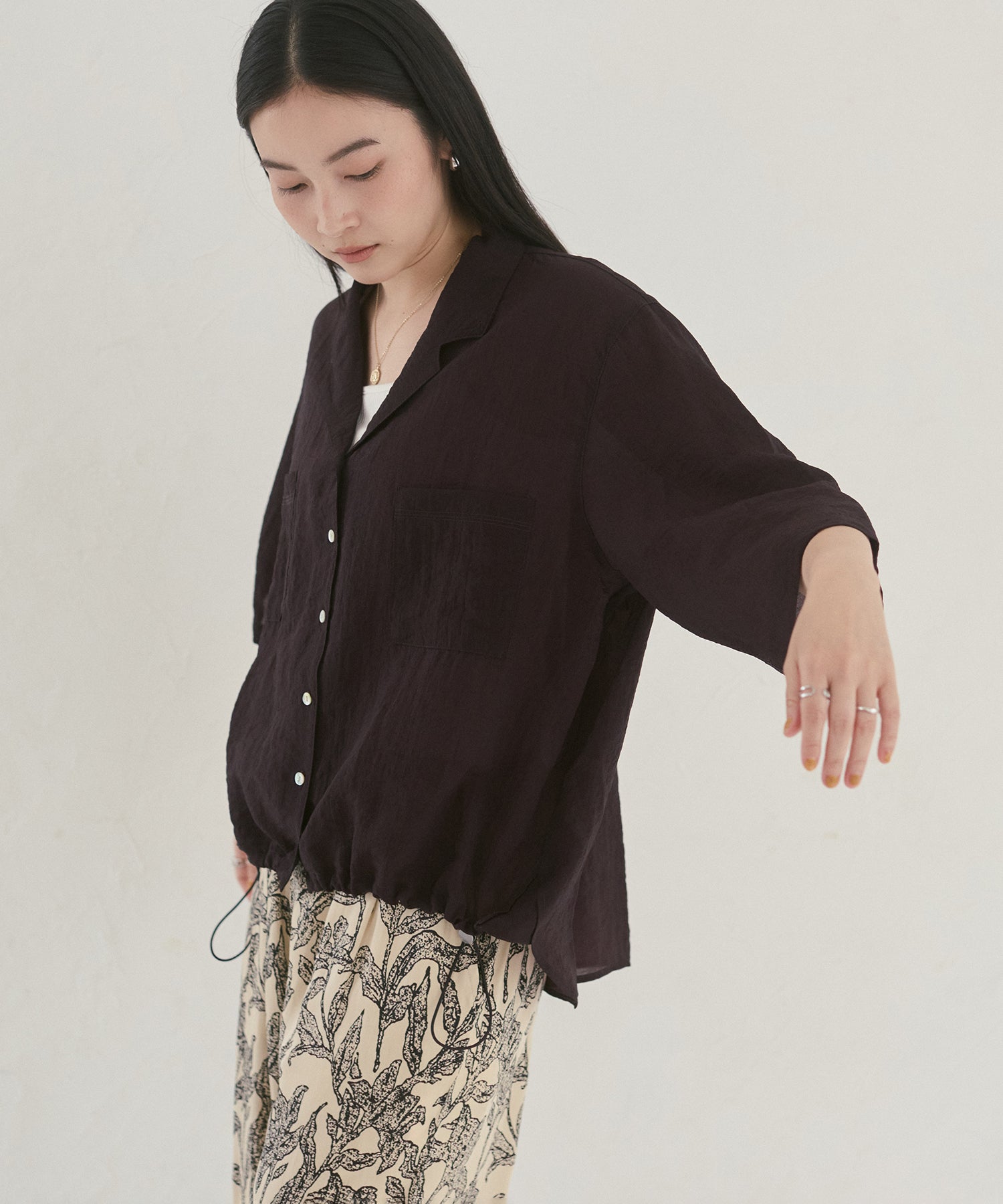 [PRE-ORDER]GLOSSY SHEER OPEN COLLAR SHIRT