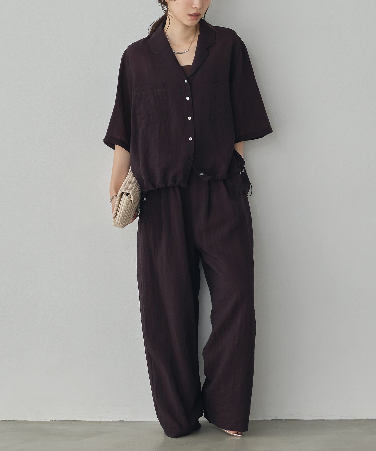 GLOSSY SHEER OPEN COLLAR SHIRT