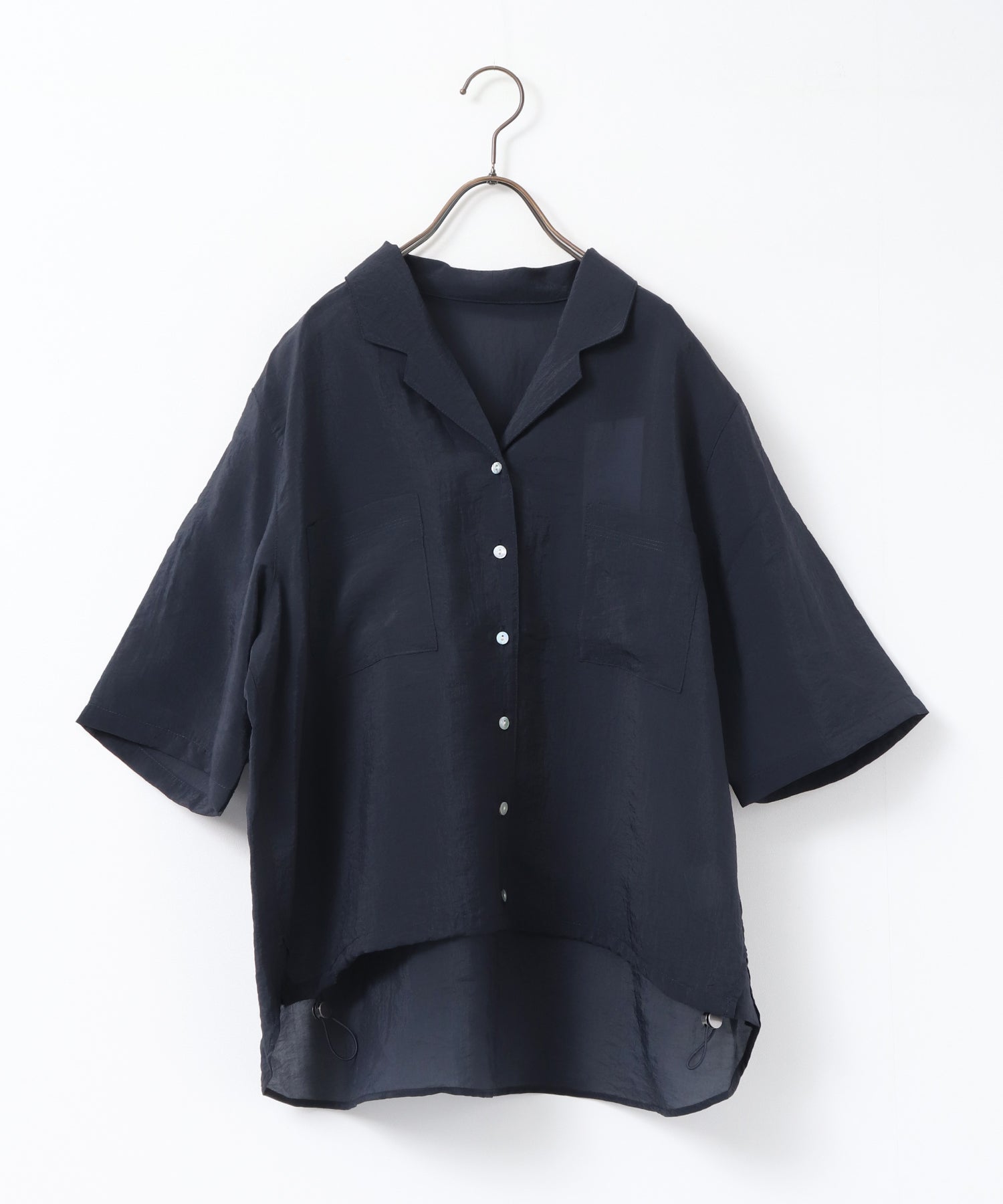 ガネっち GLOSSY SHEER OPEN COLLAR SHIRT