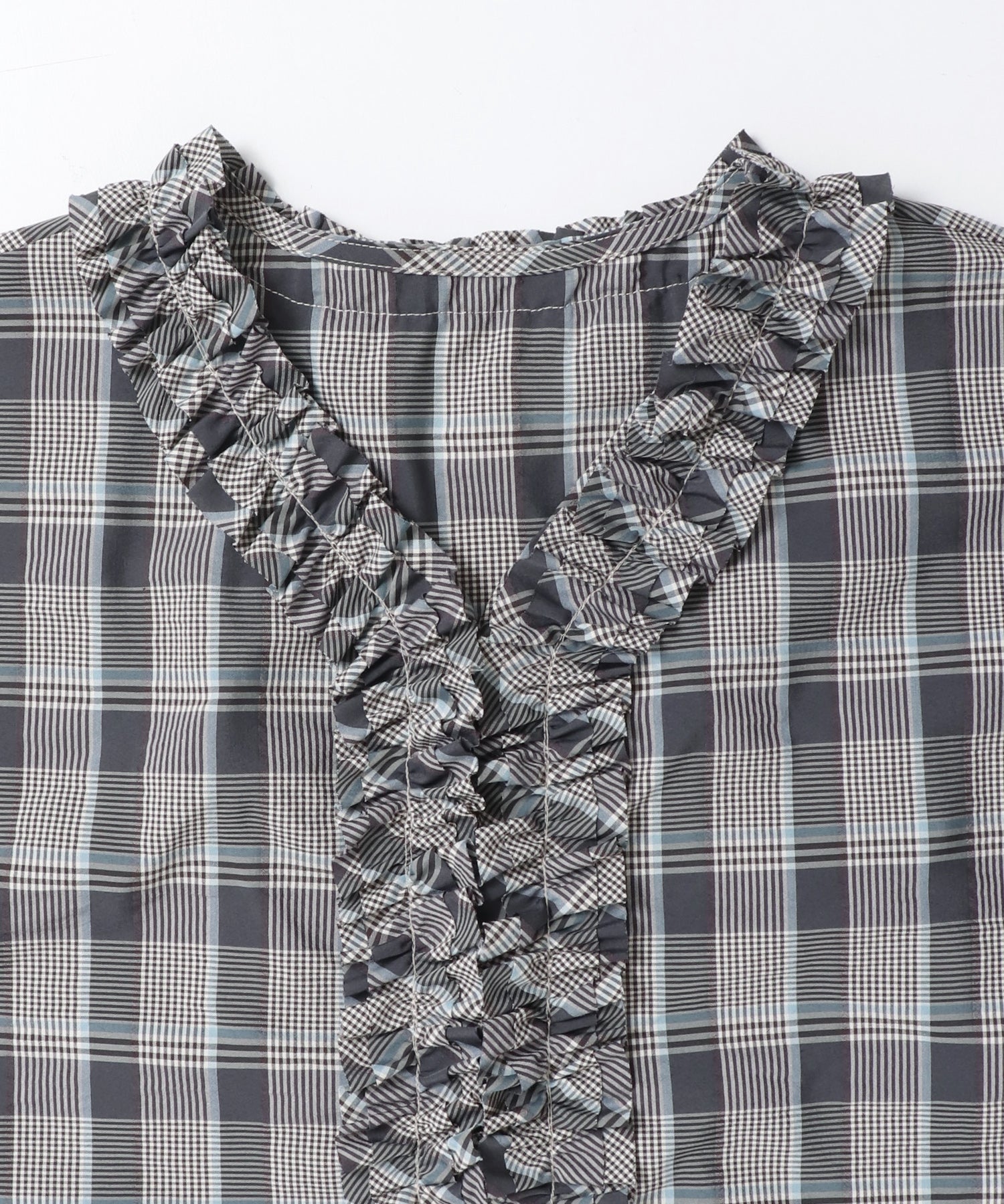 SOLID-COLOR / YARN-DYED CHECKERED FRILL SHIRT