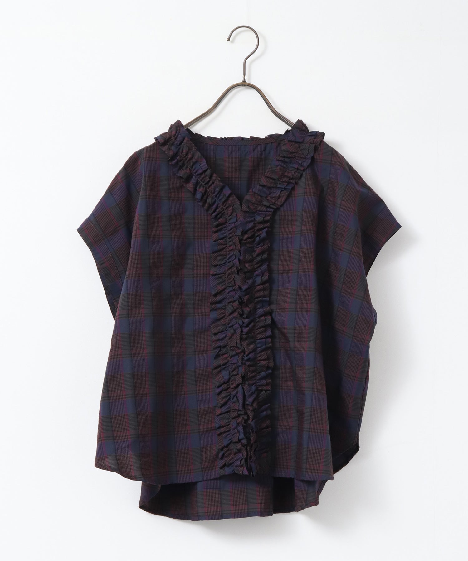 SOLID-COLOR / YARN-DYED CHECKERED FRILL SHIRT