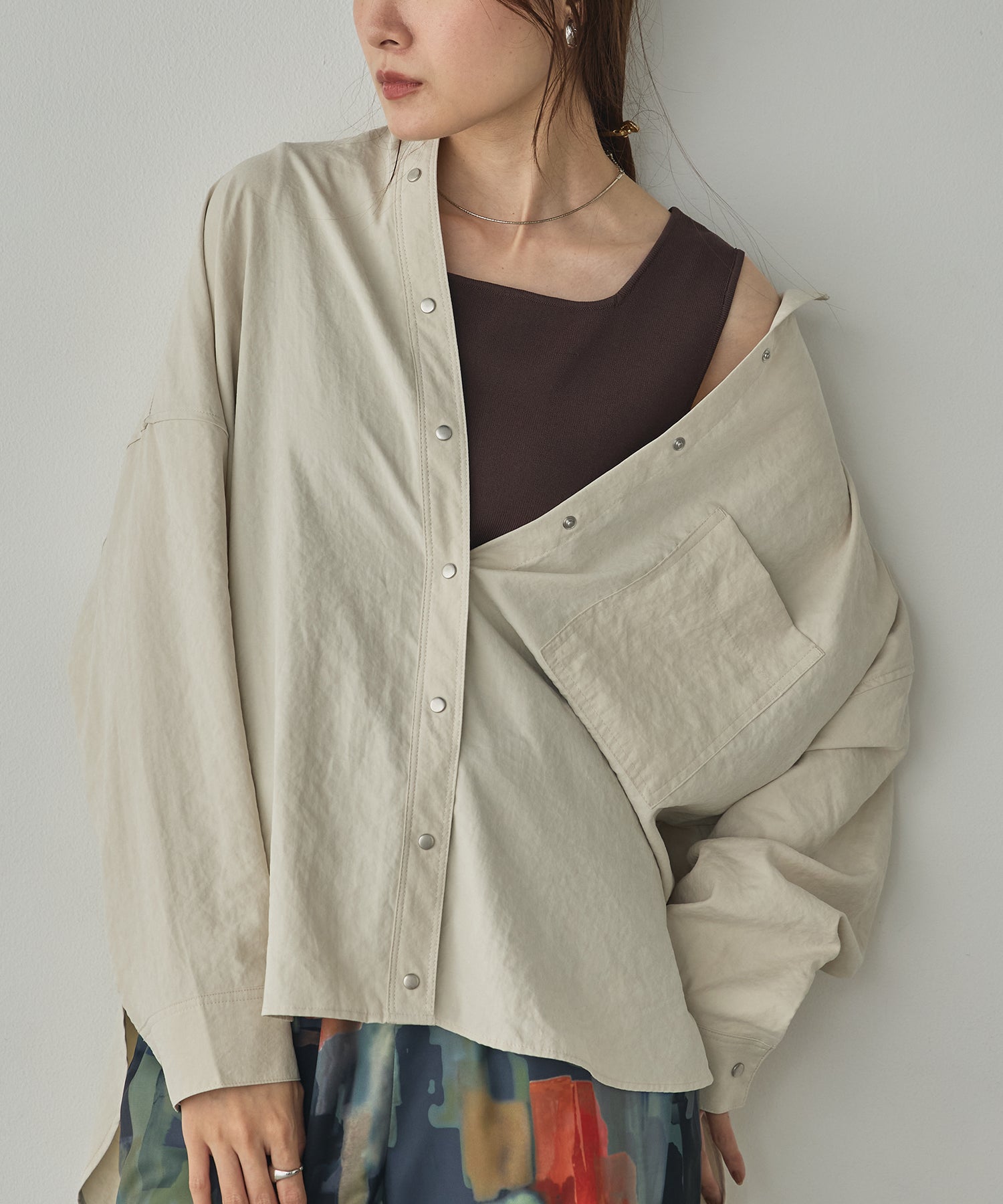 [PRE-ORDER]PEACH SUEDE 2WAY LENGTH BAND COLLAR SHIRT