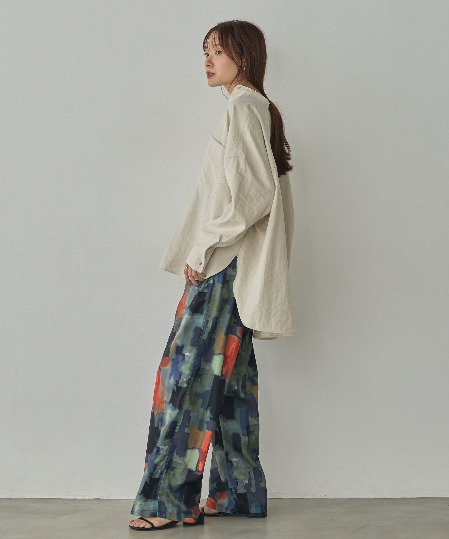 [PRE-ORDER]PEACH SUEDE 2WAY LENGTH BAND COLLAR SHIRT
