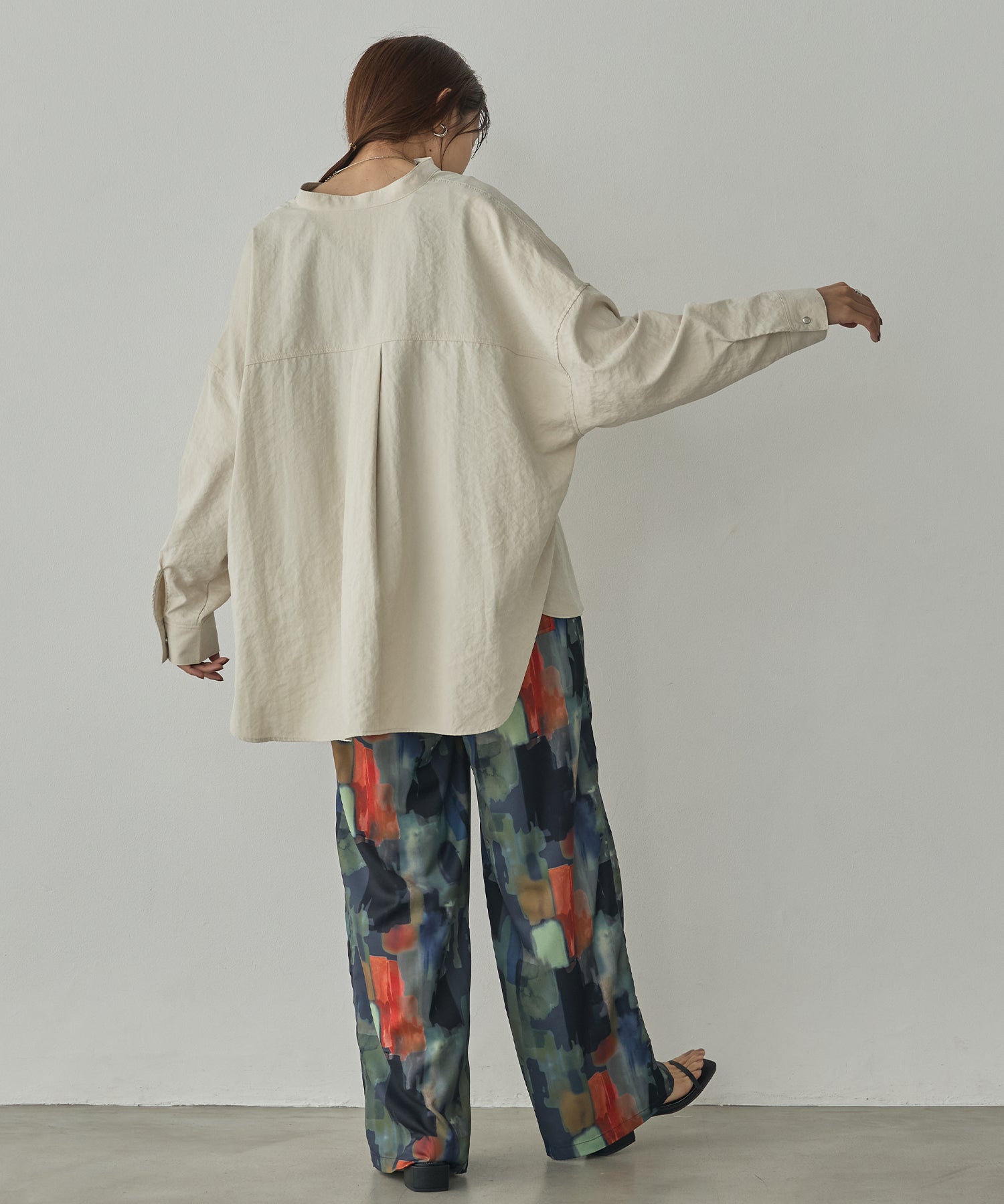 [PRE-ORDER]PEACH SUEDE 2WAY LENGTH BAND COLLAR SHIRT