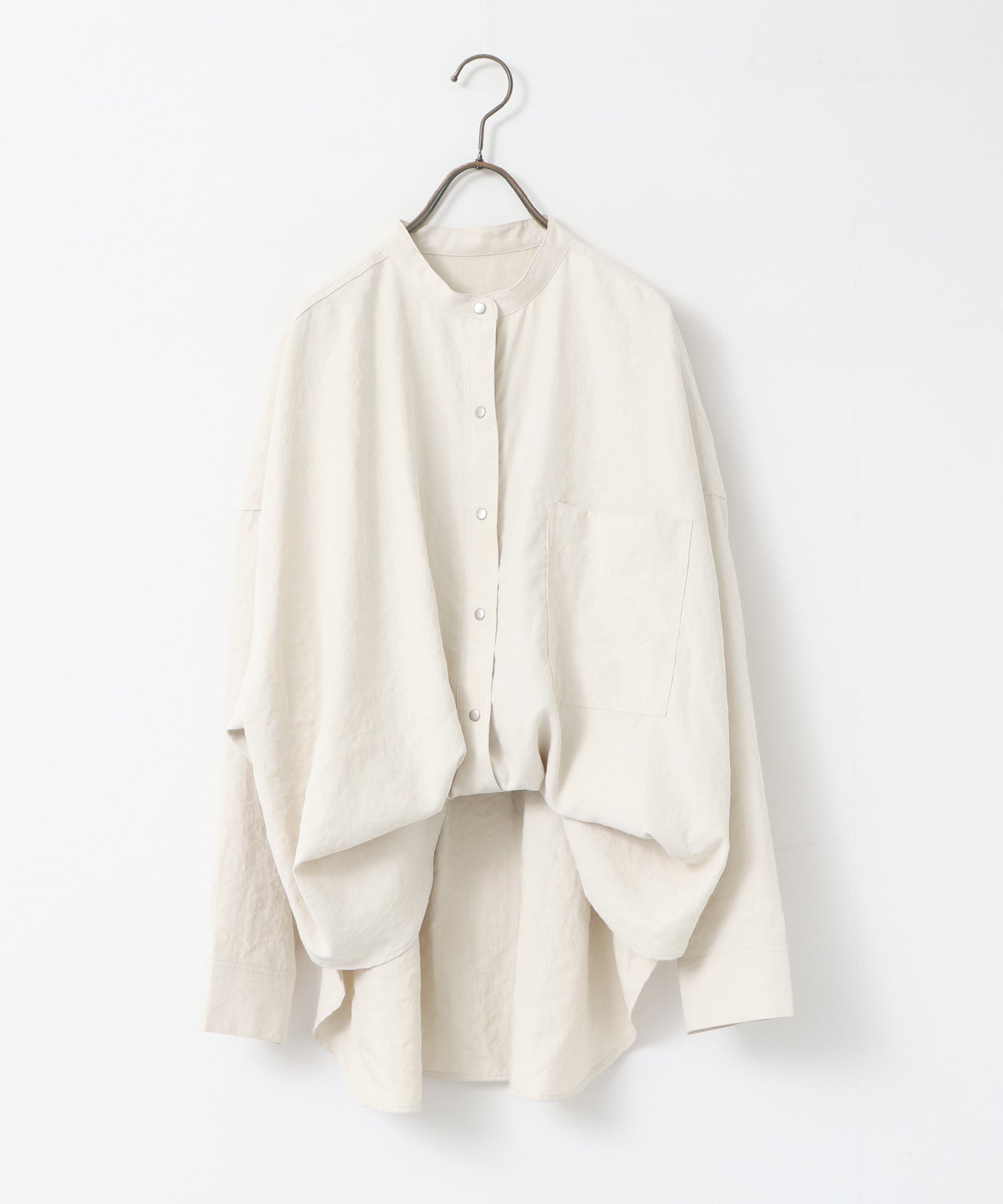 [PRE-ORDER]PEACH SUEDE 2WAY LENGTH BAND COLLAR SHIRT