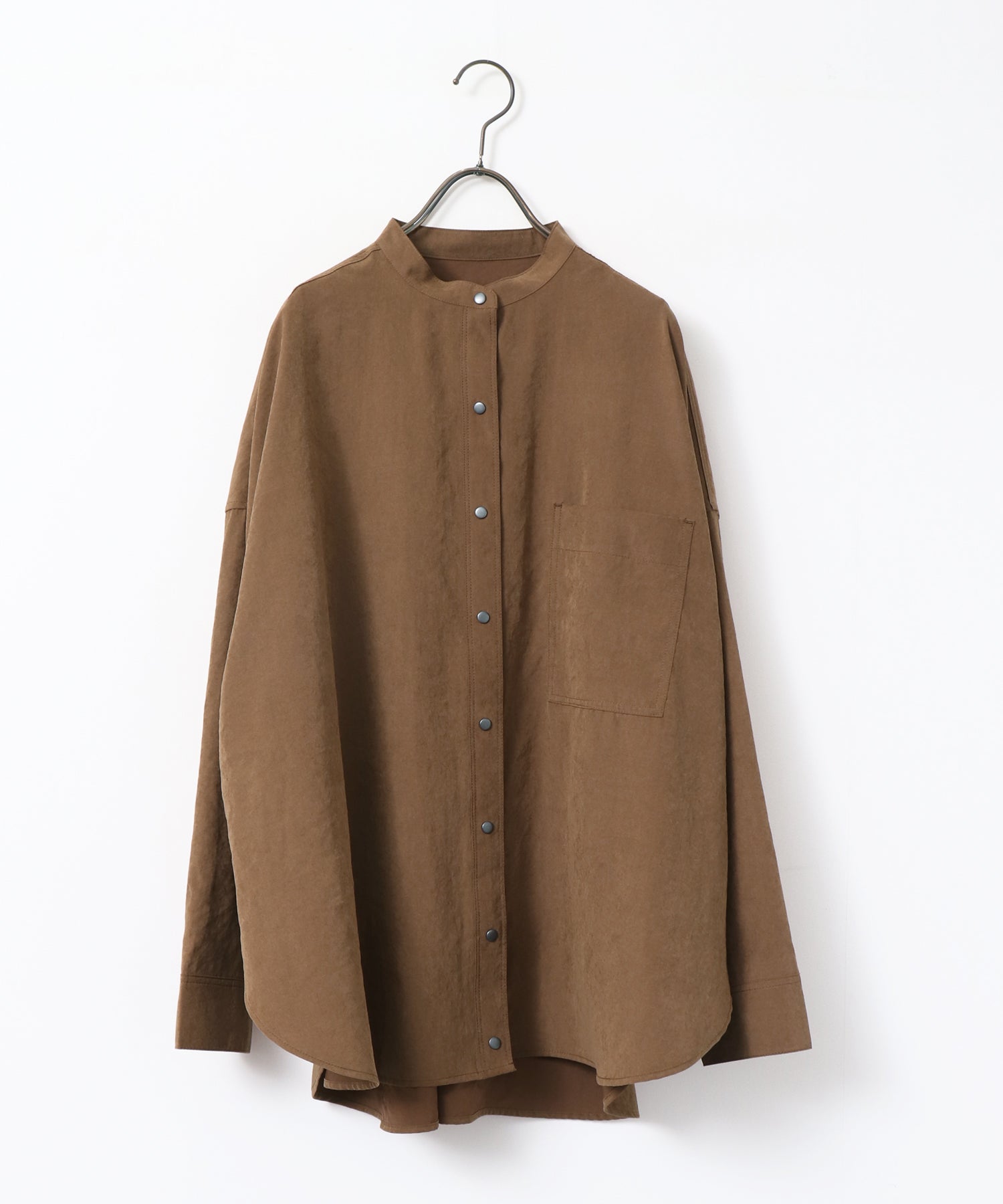 [PRE-ORDER]PEACH SUEDE 2WAY LENGTH BAND COLLAR SHIRT