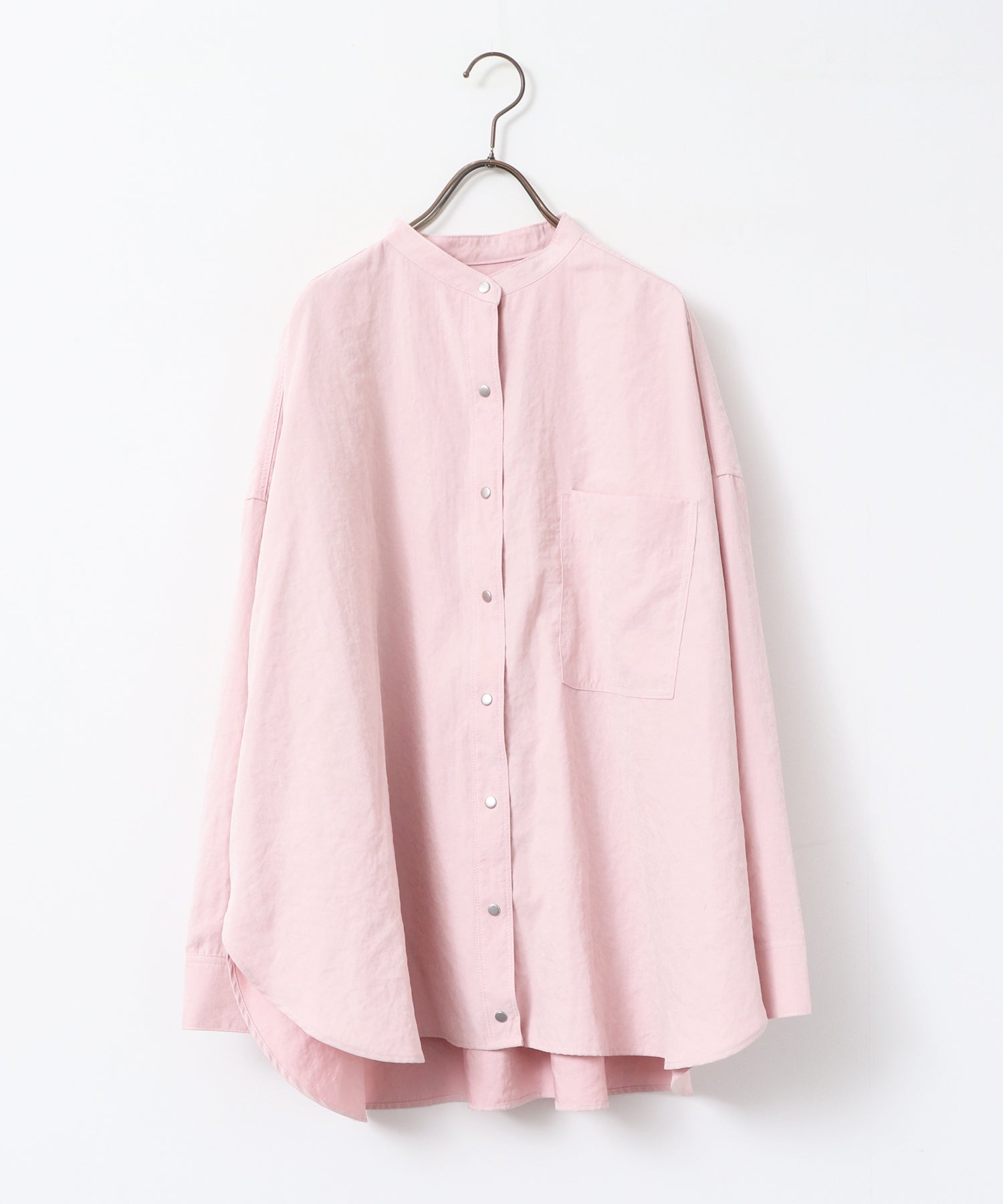 [PRE-ORDER]PEACH SUEDE 2WAY LENGTH BAND COLLAR SHIRT