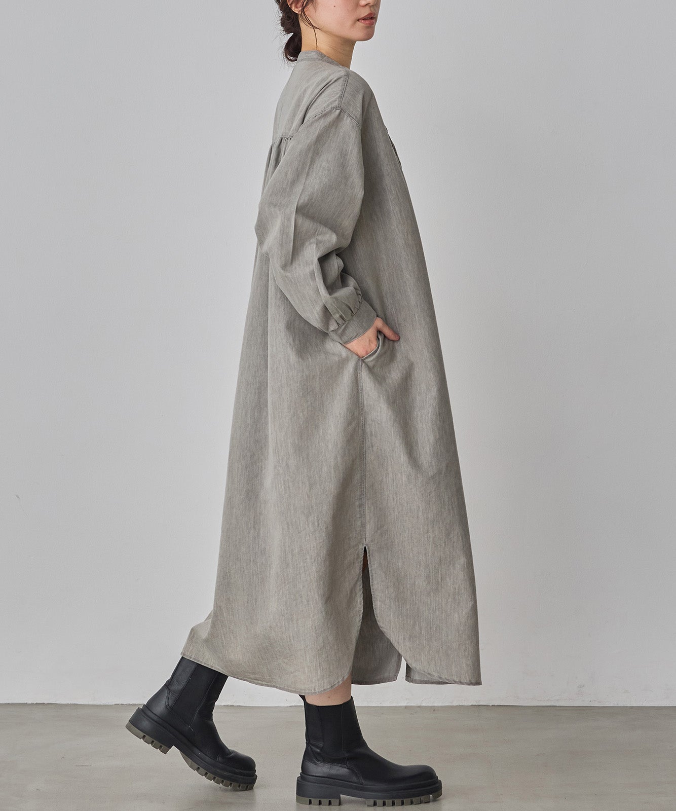 DENIM SMOCKING ONE-PIECE