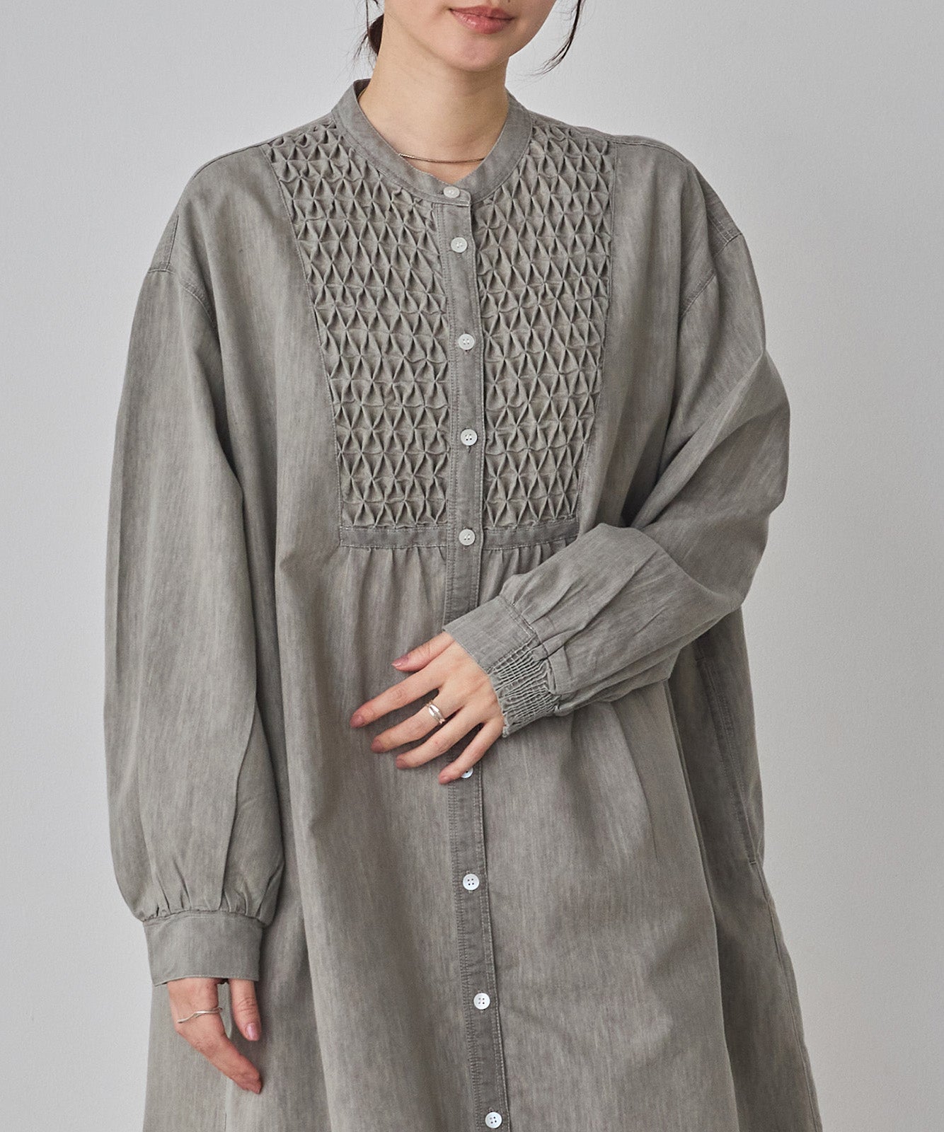DENIM SMOCKING ONE-PIECE