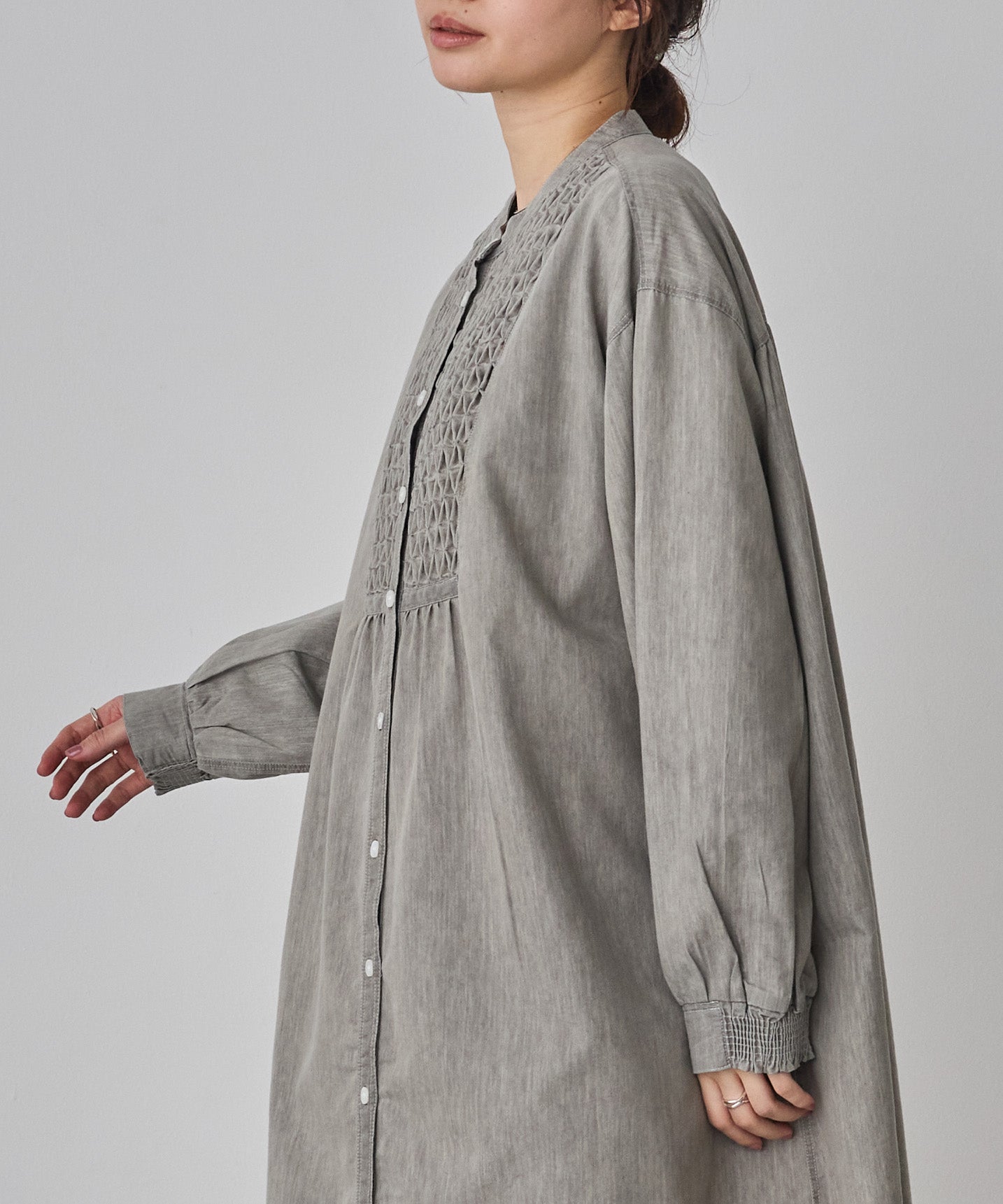 DENIM SMOCKING ONE-PIECE