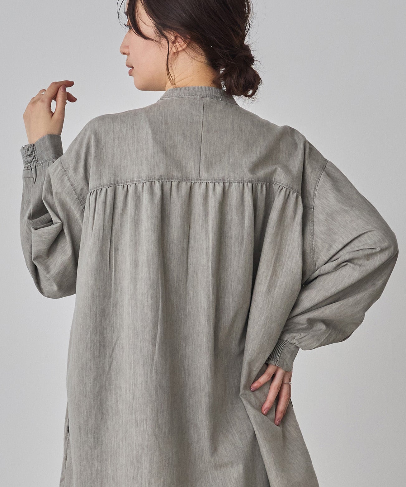 DENIM SMOCKING ONE-PIECE