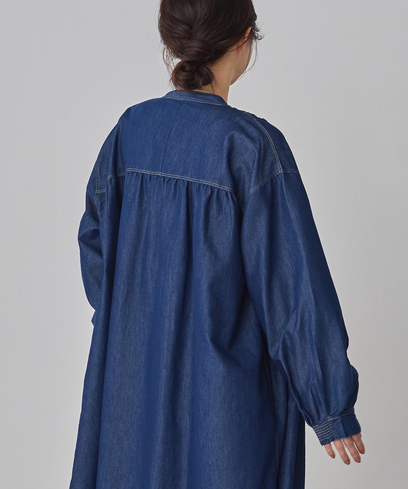 DENIM SMOCKING ONE-PIECE