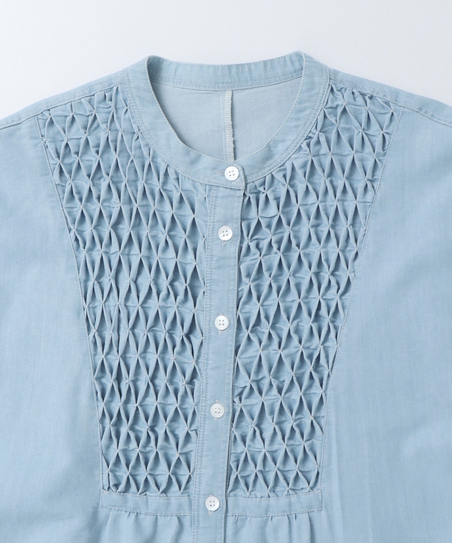 DENIM SMOCKING ONE-PIECE