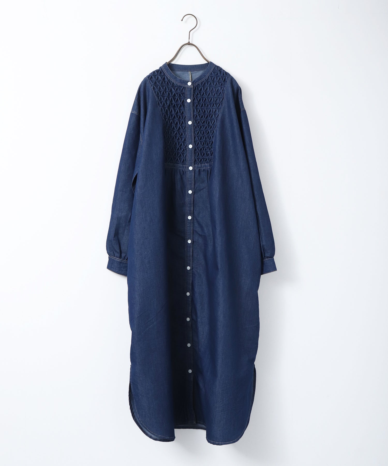 DENIM SMOCKING ONE-PIECE