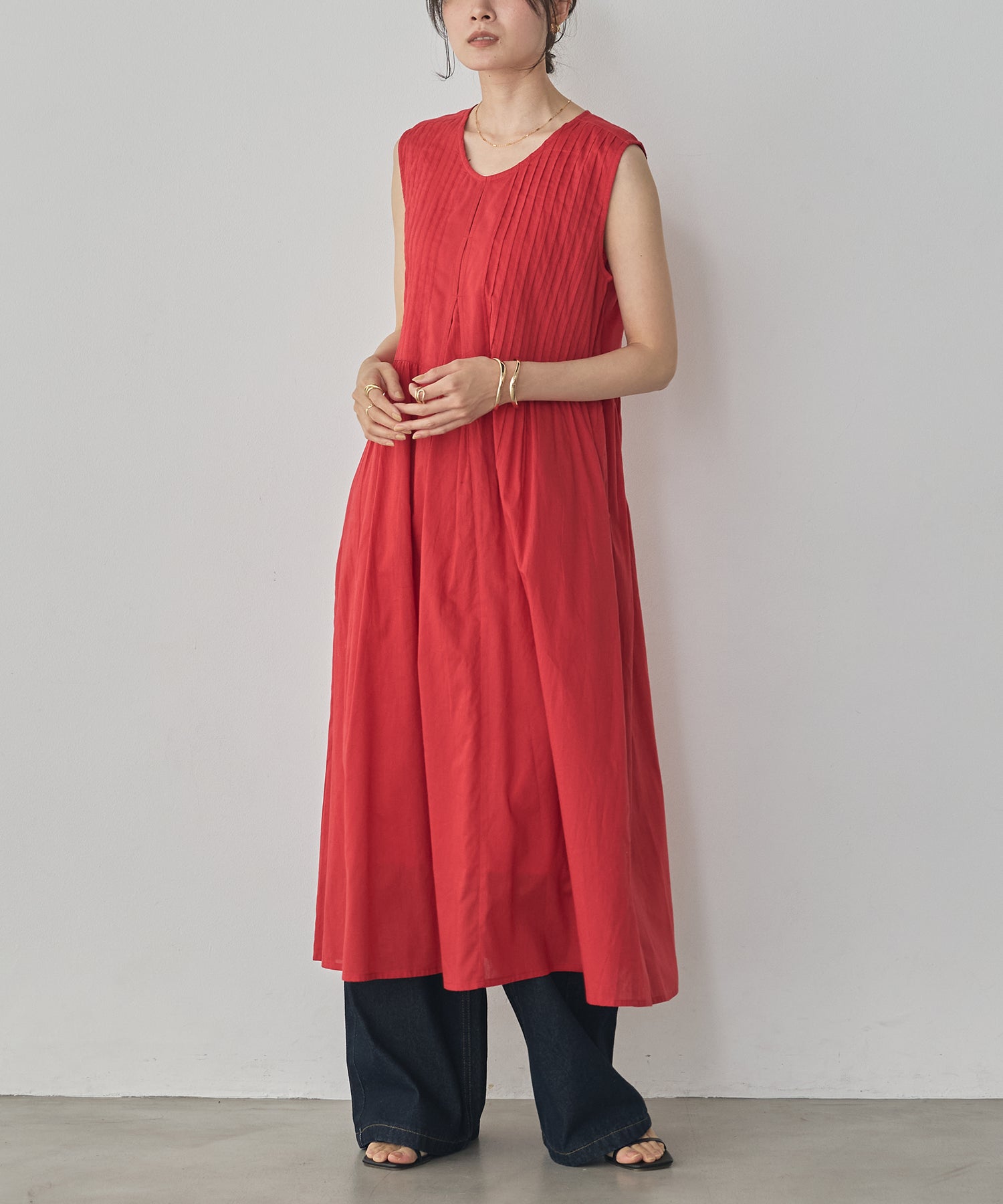 PINTUCK SLEEVELESS DRESS