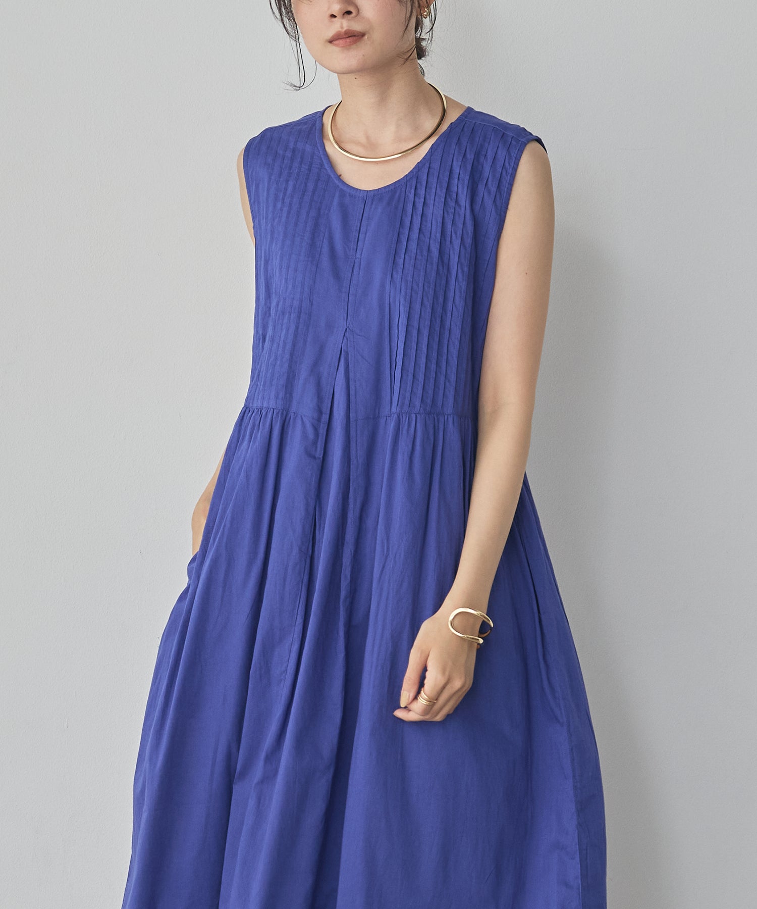 PINTUCK SLEEVELESS DRESS